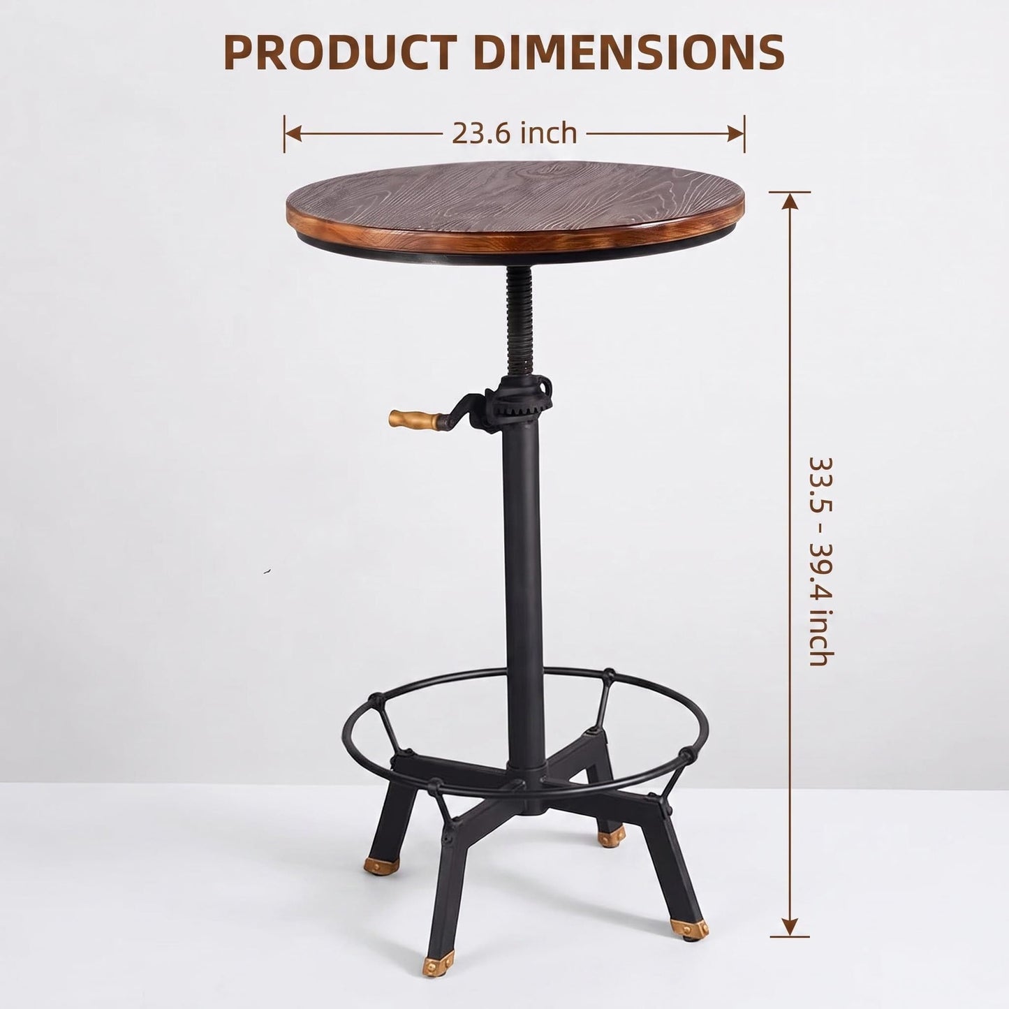 BOKKOLIK Industrial Bar Table 33.47-39.37inch Height Adjustable Swivel Wooden Top Vintage Breakfast Dining Table Farmhouse Cocktail Bistro Pub Table
