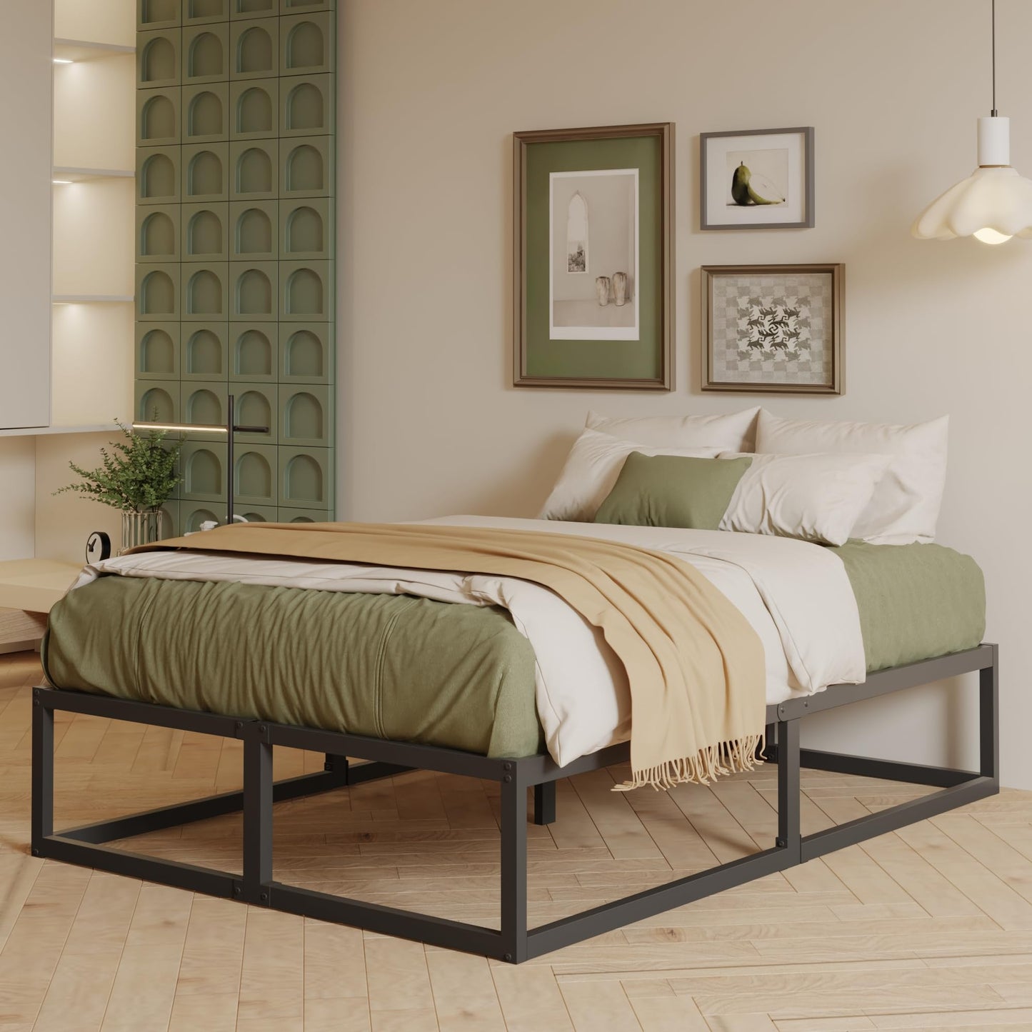 EMODA Double Bed Frame 36cm High with Steel Slats Support, Black