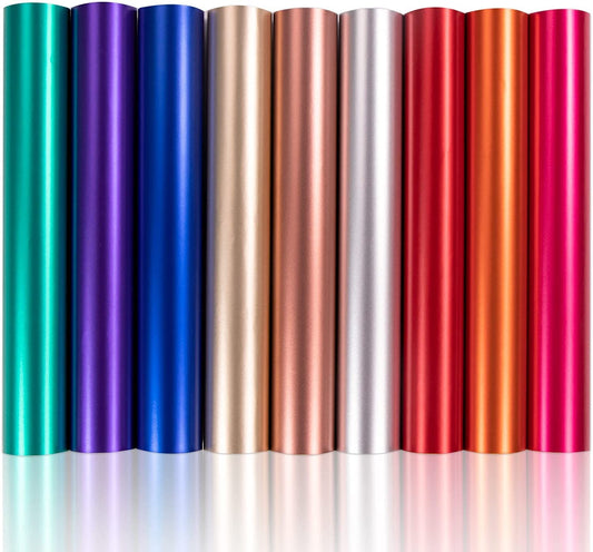 HTVRONT Matte Metallic Vinyl Permanent, 9 PCS 12"x12" Metallic Vinyl Sheets - Permanent Adhesive Vinyl for Cricut Machine & Silhouette Cameo