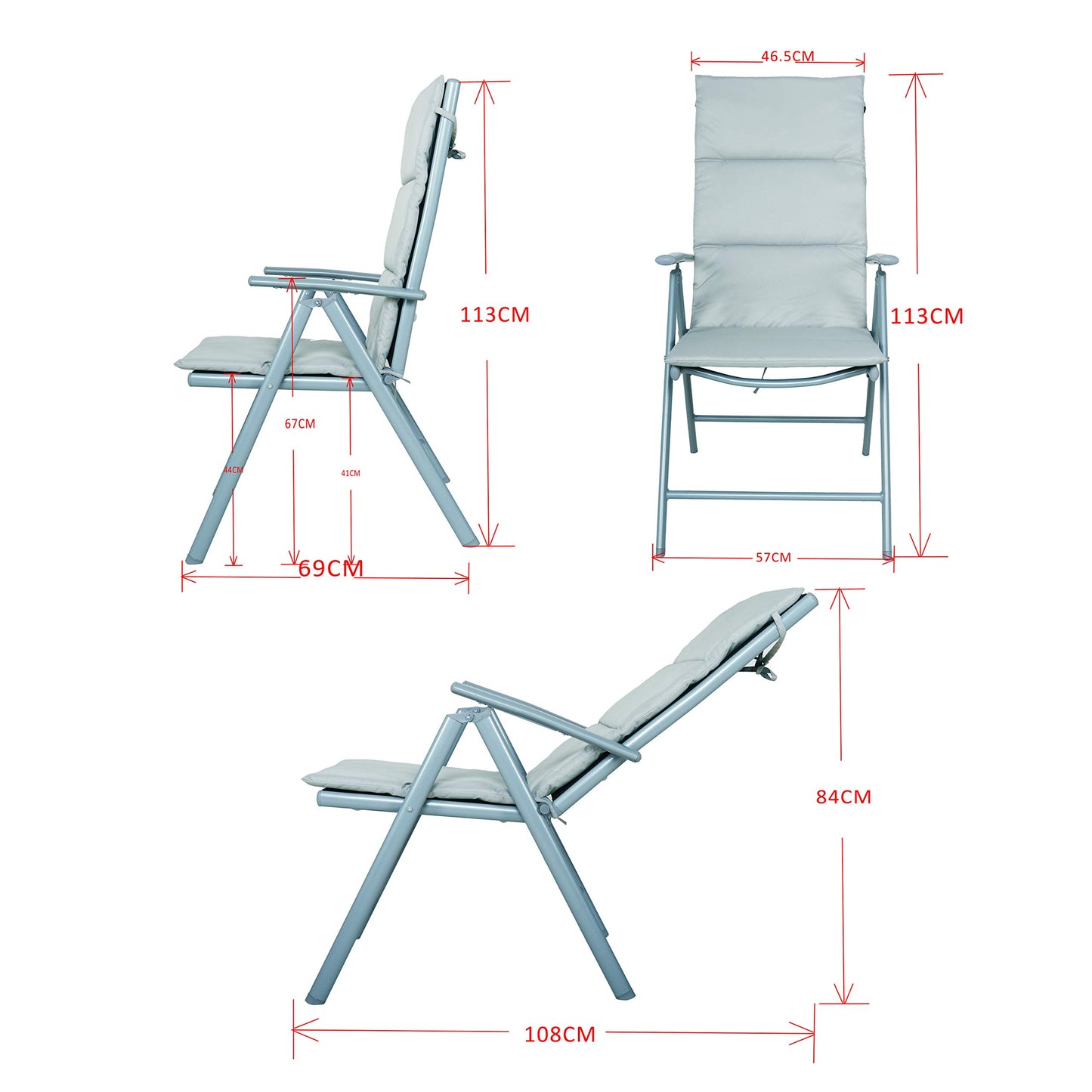 Chicreat Camping Folding Chairs with Upholstery, Set of 2, Silver/Grey