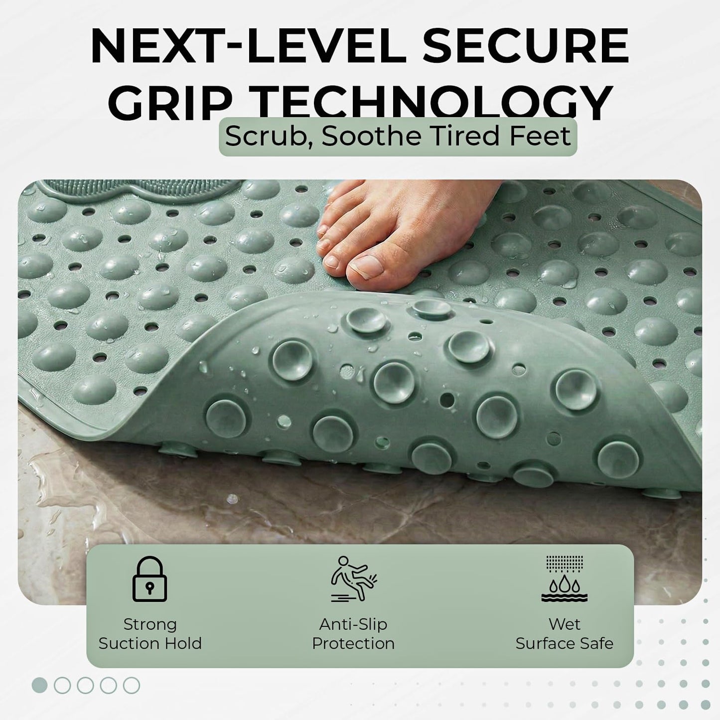 Rugs Garden Massager Foot Shower Bath Mats - Washable Non Slip Anti Mould Rubber Bathmat with Suction Cups for Bathtub and Bathroom (Green, 40x70 cm)