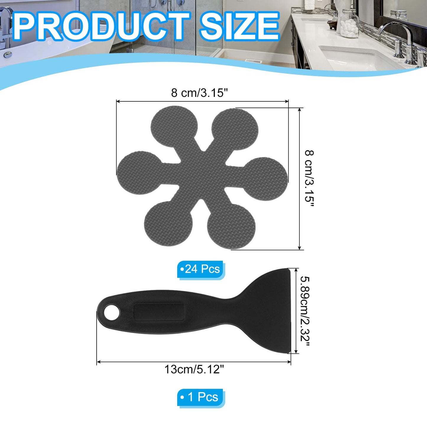 PATIKIL Bathtub Non Slip Stickers 3.15x3.15 Inch, 24 Pack Snowflake Safety Shower Floor Anti Slip Stickers with Adhesive Decals Scraper for Bath Tub