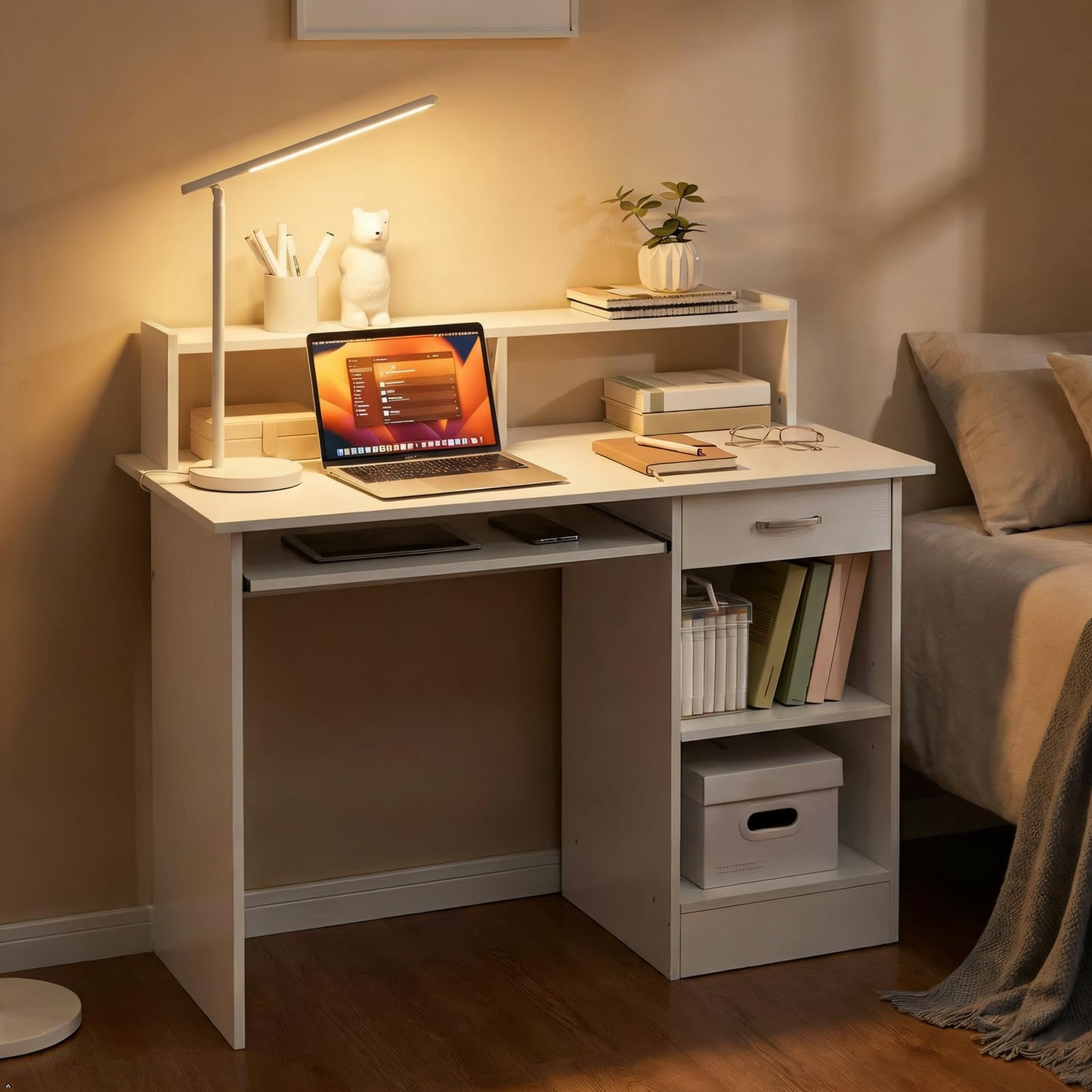 Yaheetech Computer Desk with Drawers Study Table for Home Office, White