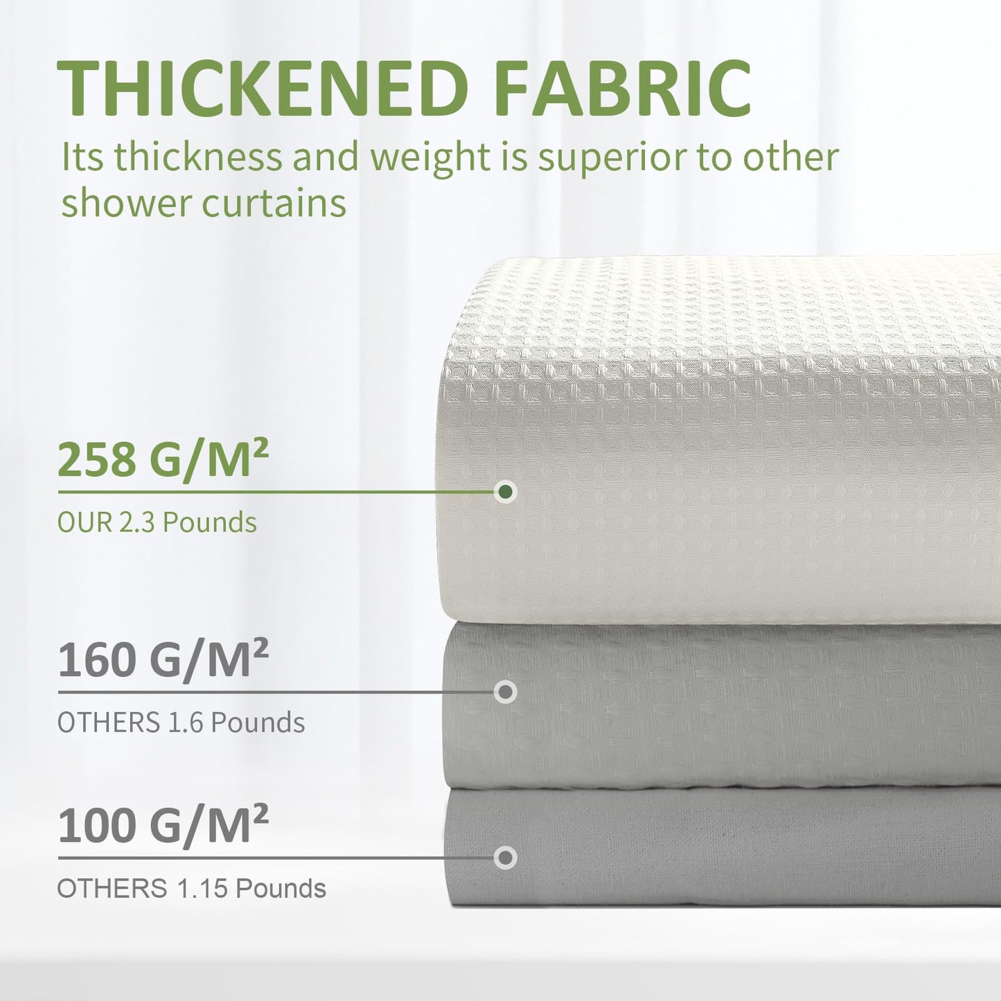 FY&XZH Heavy-Duty Waffle Weave Shower Curtain with Stainless Steel Hooks, Thick Fabric for Bathroom, Hotel, Spa & Salon-183 x 214cm (Beige)