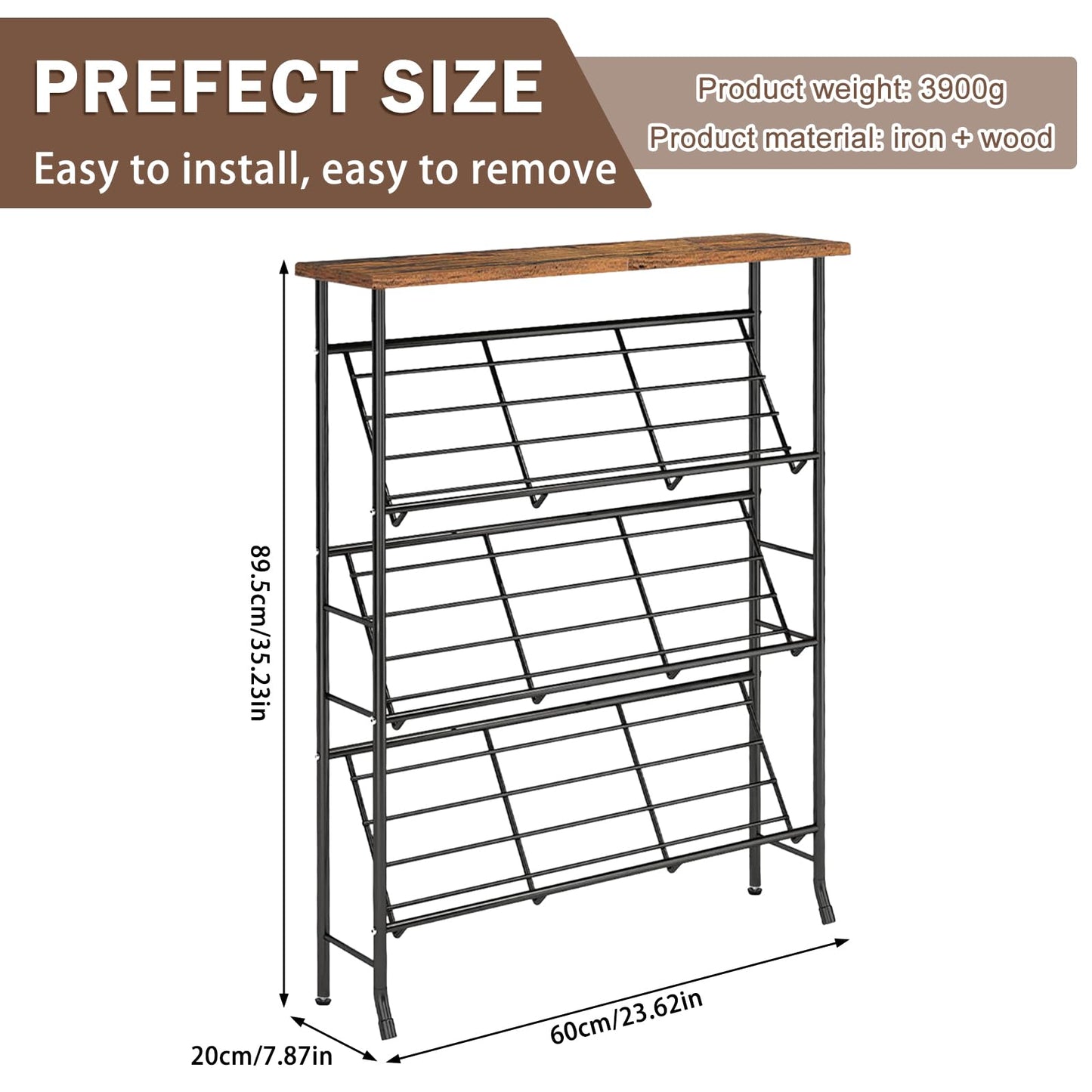 SHMSHNG Shoe Rack Slim Metal Shoe Rack with 4 Levels, Stackable Small Shoe Rack, Shoe Rack Organiser for 12-16 Pairs of Shoes