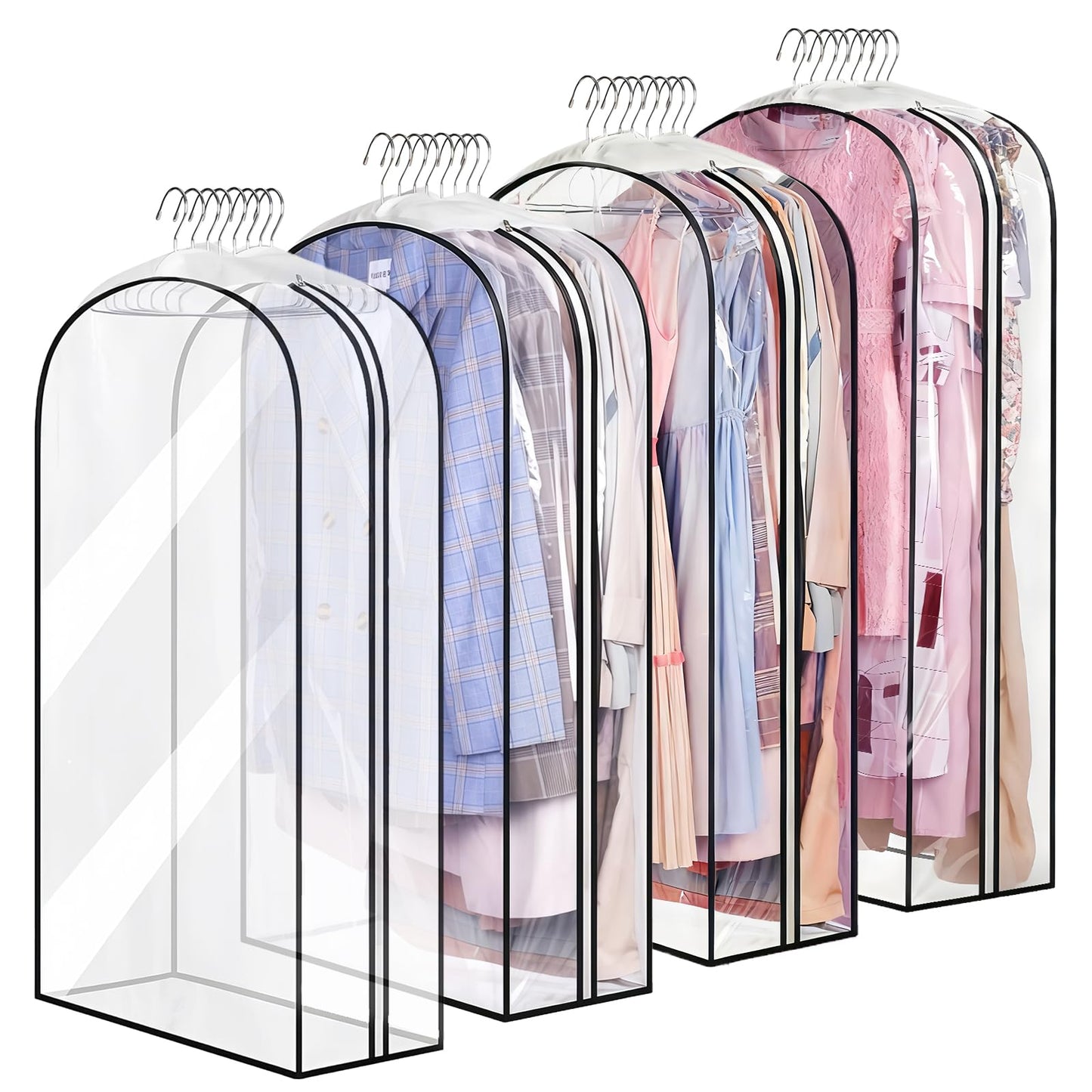 AMFUN Garment Bags, 4PCS Full Clear Dustproof Garment Bags, Moth Proof Clothes Covers with Zip, Waterproof Suit Storage Bags for Coats, Jackets