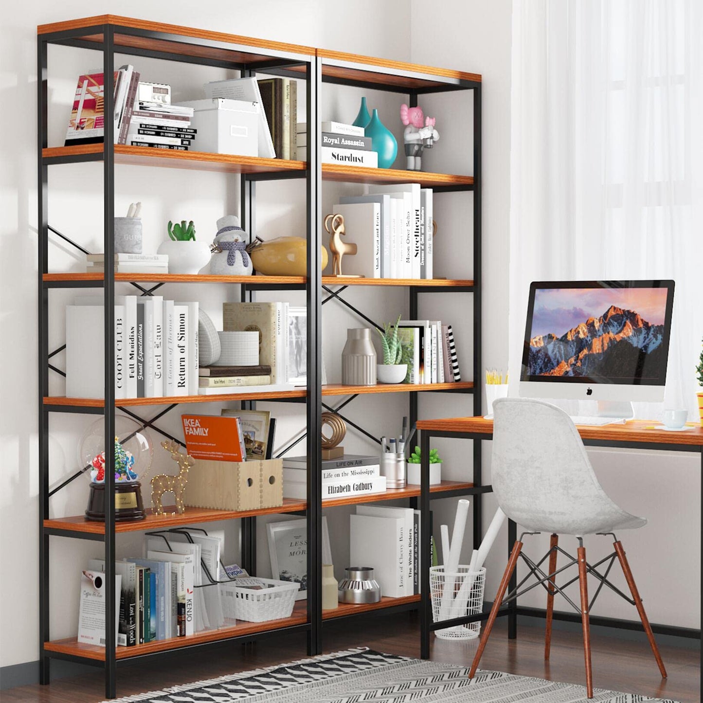 Himimi 5 Tier Industrial Bookshelf, Vintage Standing Storage Shelf, Display Shelving Units, Tall Bookcase