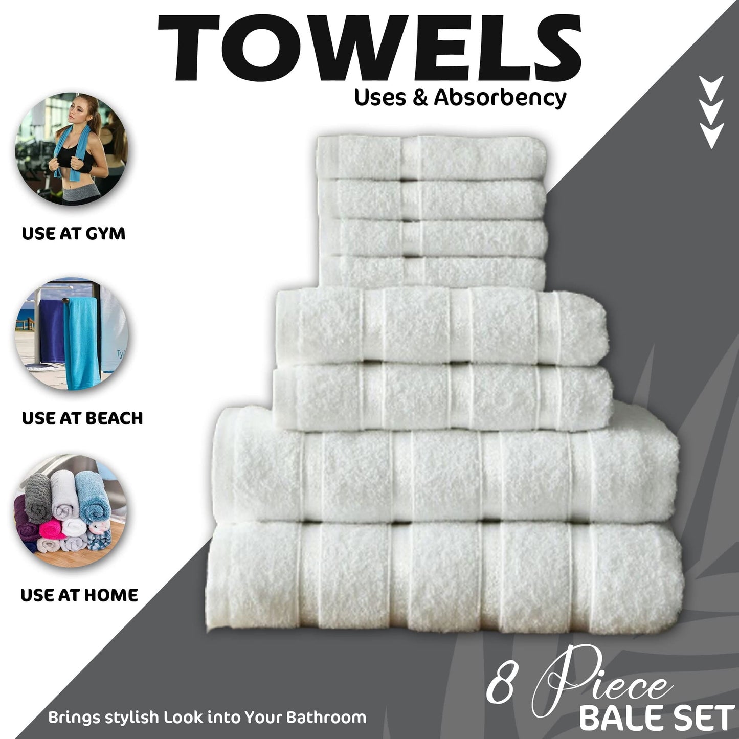 FAIRWAYUK 8-Piece Towels Bale Set for Bathroom, Ultra Soft Premium Quality Water Absorbent Towel Gift Sets, 100% Egyptian Cotton