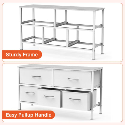 Feonase Bedroom Chest of Drawers, 5 Fabric Drawers Dresser with Metal Frame and MDF Top Board, Modern Storage Unit for Bedroom Living room, Entryway