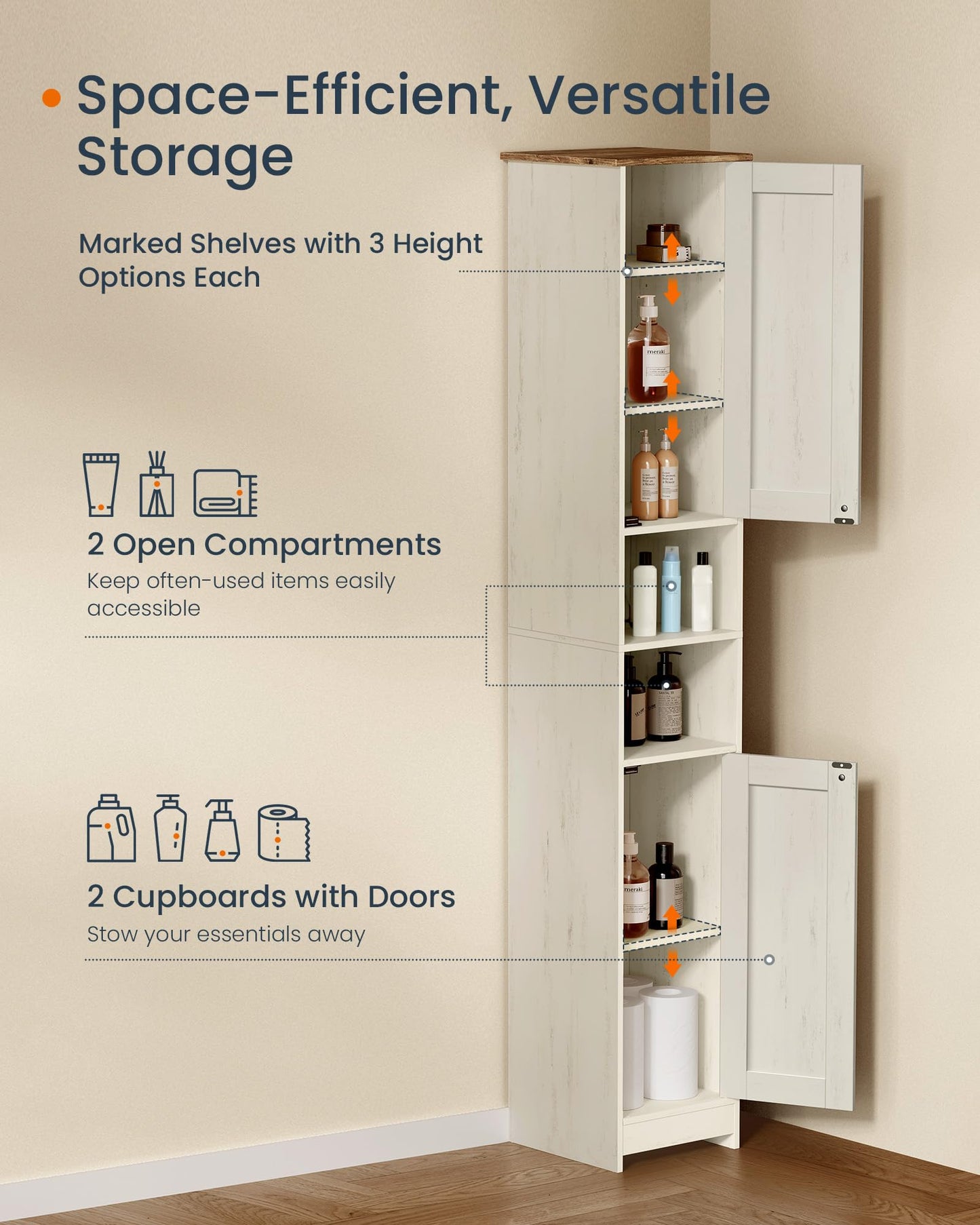 SONGMICS HOME Tall Bathroom Cabinet, Tool-Free Assembly, 30 x 30 x 170 cm