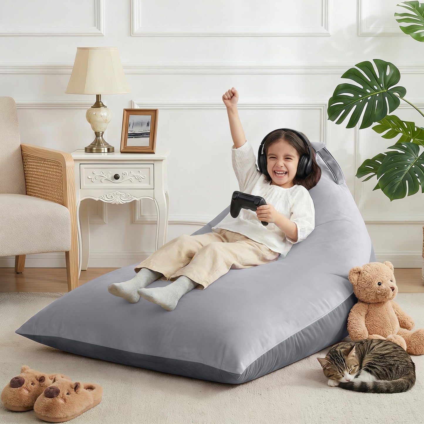Nobildonna Stuffed Animal Storage Bean Bag Chair Cover Only for Kids and Adults, Extra Large Beanbag Without Filling Plush Toys Holder and Organizer