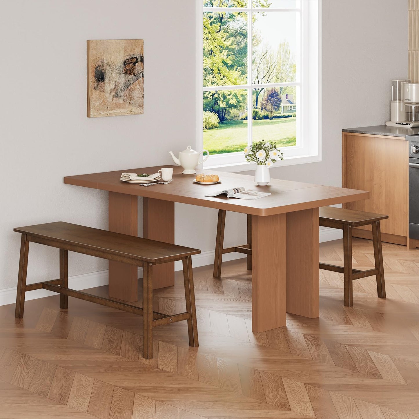 HOOBRO 100 cm Bamboo Dining Bench, Farmhouse Dining Table Bench Seat, for Kitchen, Living Room, Easy to Assemble, Sturdy and Stable