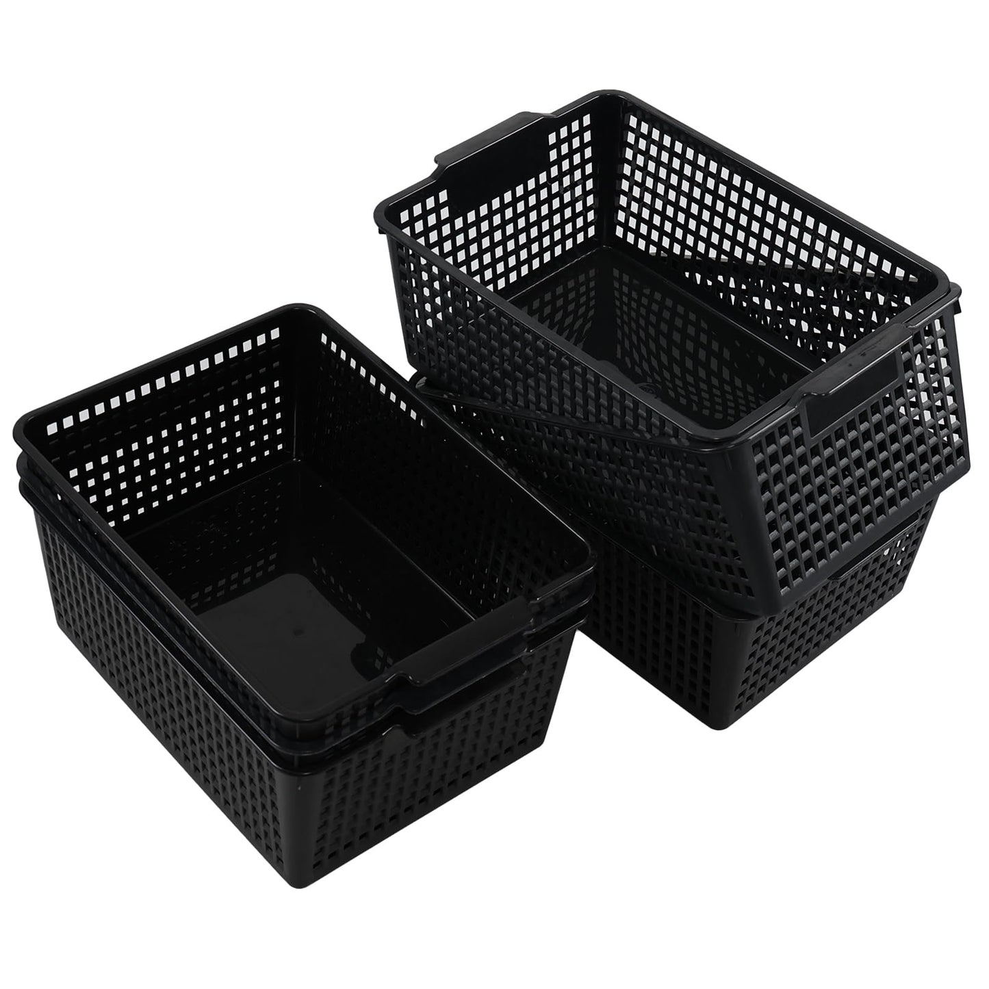 Zopnny 6 Pack Plastic Desktop Storage Basket, Large Organized Basket, Black