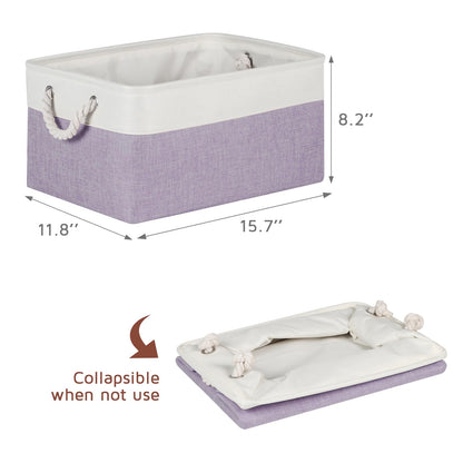 Syeeiex Storage Basket for Shelves 4-Pack, Storage Boxes with Handles, Large Fabric Storage Bins for Organizing Home and Office, Violet