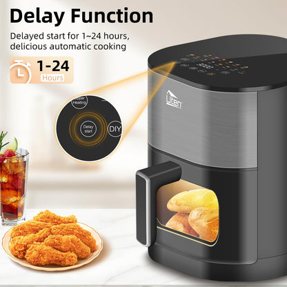 Uten Dual Blaze Air Fryer 5.5L Visual Window, Color Screen, 14 Pre Menus, Delayed Start, Stainless Oil Net, 2 Fast Heaters Independently Controllable,