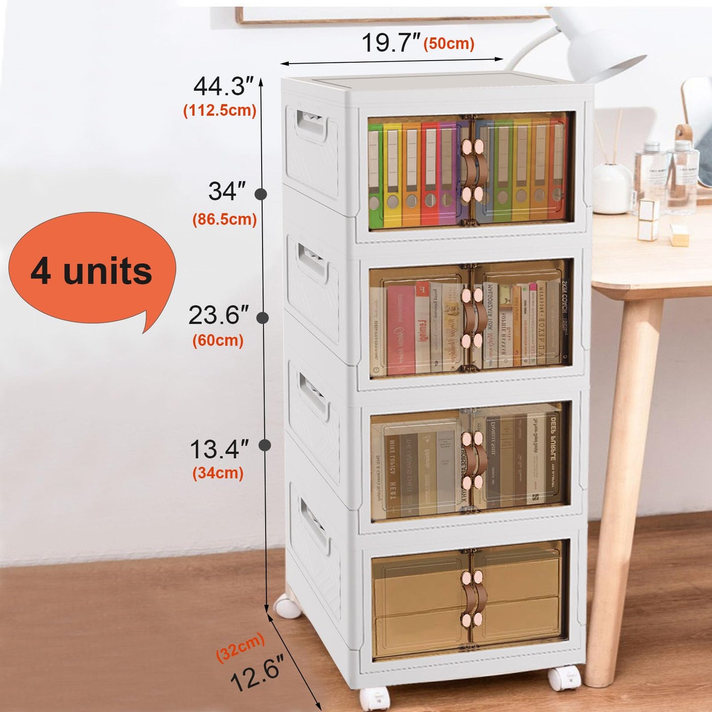Collapsible 3x34L Cube Storage Bins (4-Pack) | Stackable Plastic Organisers with Lids for Closet & Underbed | Space-Saving Foldable Cabinets