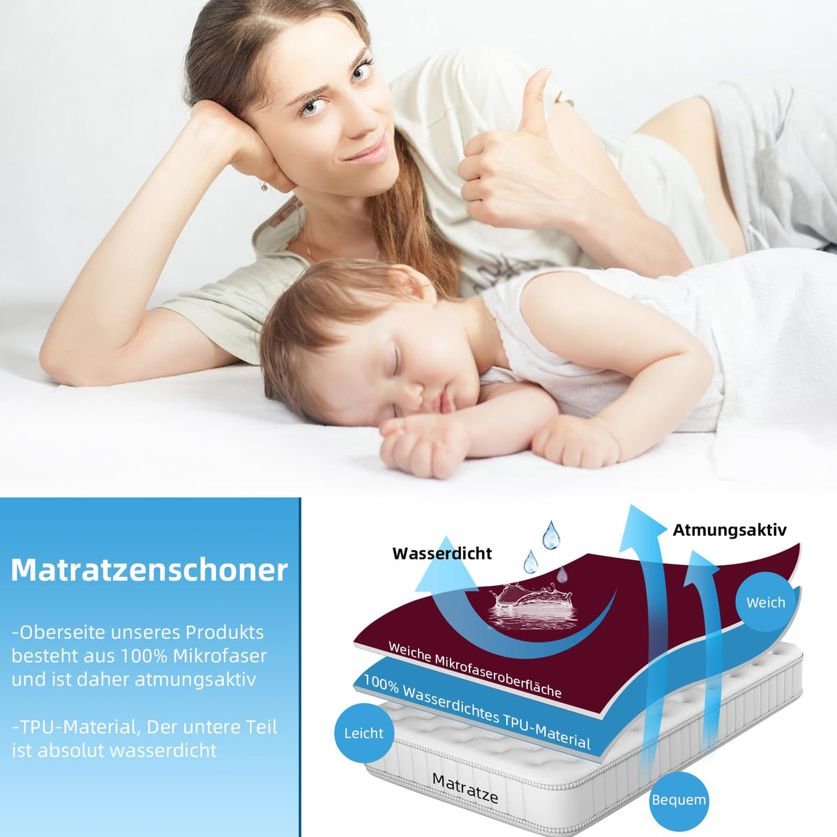 mafudoxi Mattress Protector Waterproof 180 x 200 cm, Incontinence Fitted Sheet, Breathable Mattress Protector Bed Sheet