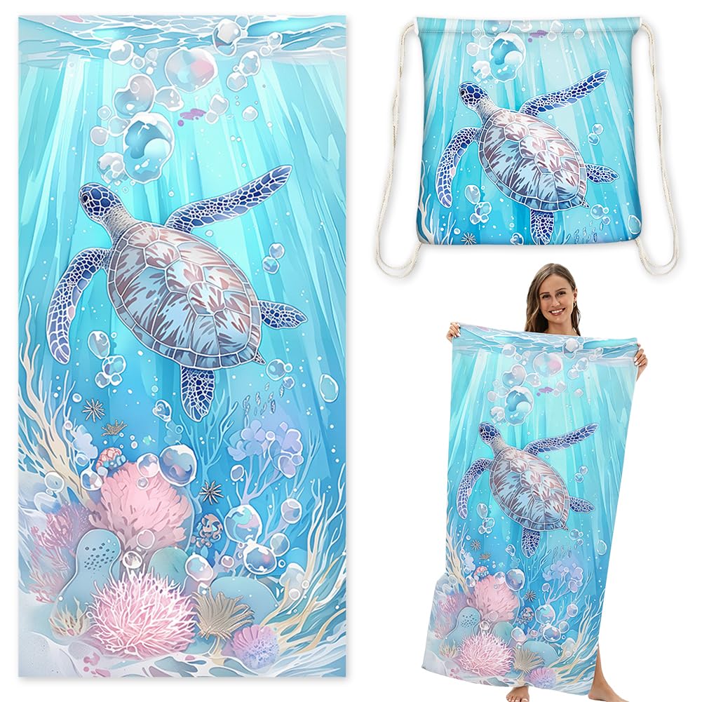 Microfiber Beach Towel Sand Free Absorbent Extra Large Travel Towels for Adults Kids Microfibre Towels for Adults with Drawstring Bag 2in1