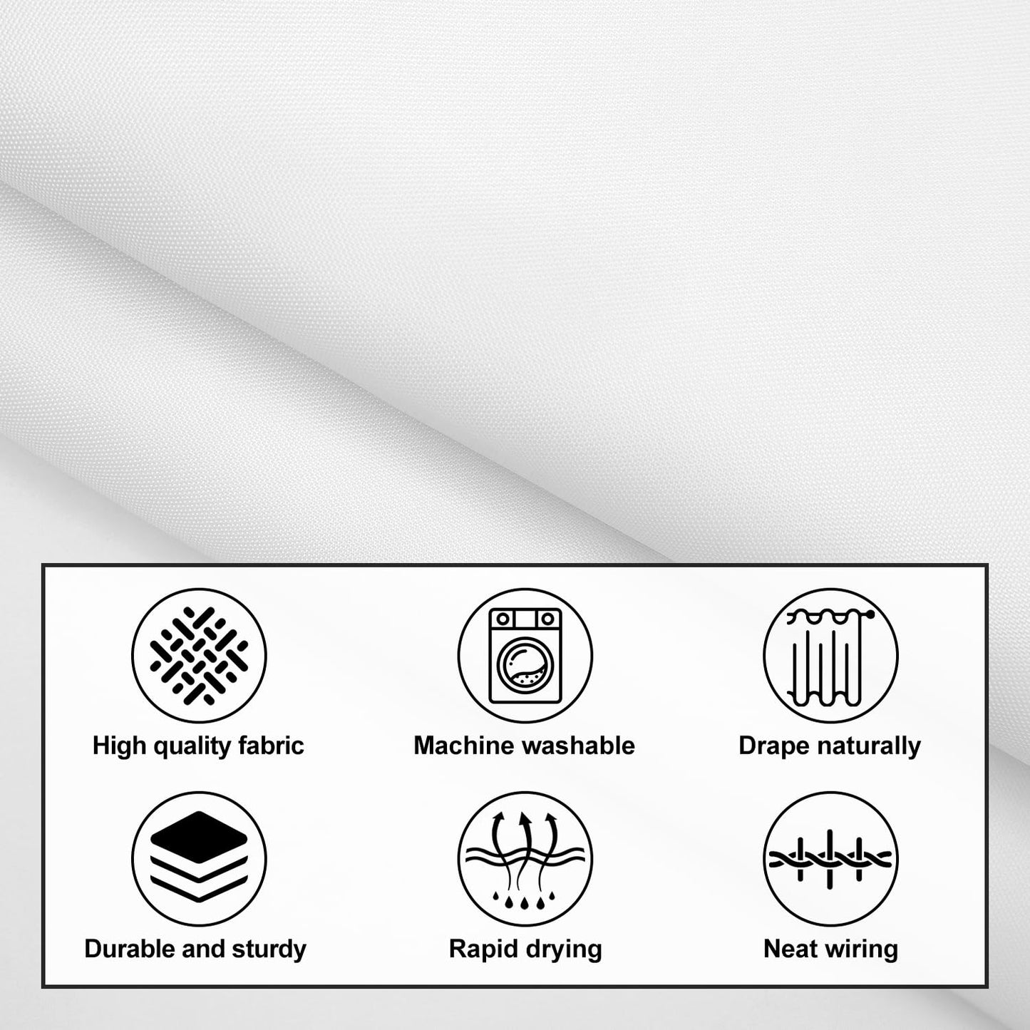 LUKDUNG 180 x 220 cm Polyester Textile Shower Curtain Anti-Mould for Bathroom, Curtain for Bathtub Shower Made of Fabric Waterproof Washable Shower