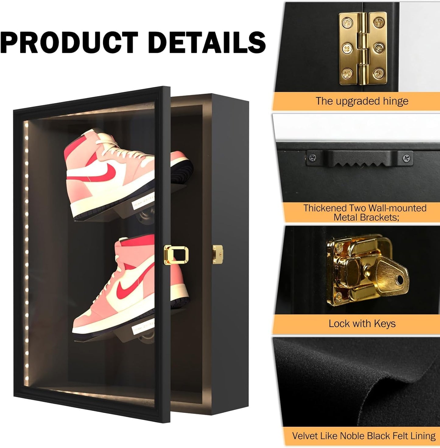 DuvinDD Sports Shoes Display Frame Case Shoe Shelf Wall Mount Floating Shoe Rack Display Sneaker Shoes Boxes Storage for Football Basketball Shoes
