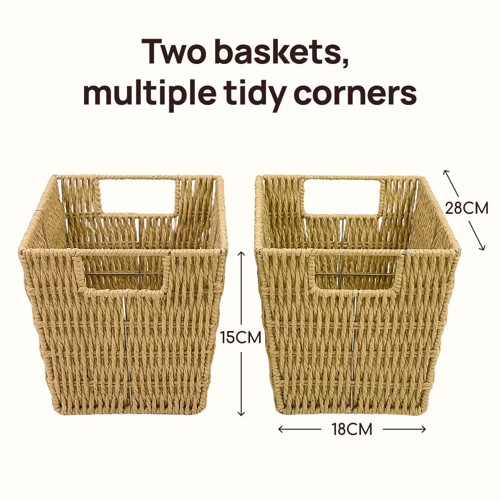 Viviendo Woven Storage Baskets Set of 2, Beige Rope Bins for Shelves