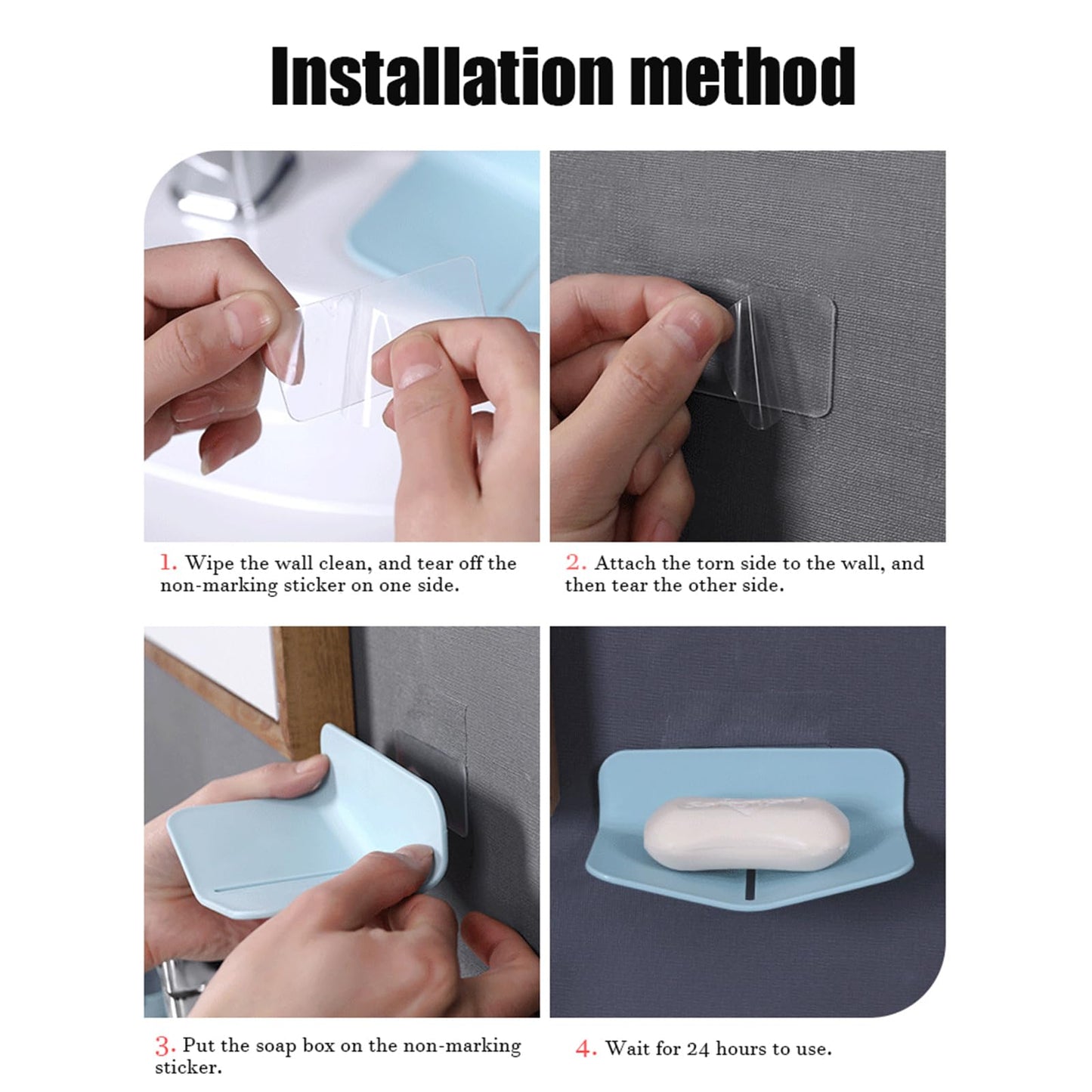 Soap Holder Shower Wall Mounted for Kitchen, Self-draining Soap Dish for Shower, Plastic Soap Box for Bathroom. (3, White + Gray + Blue)