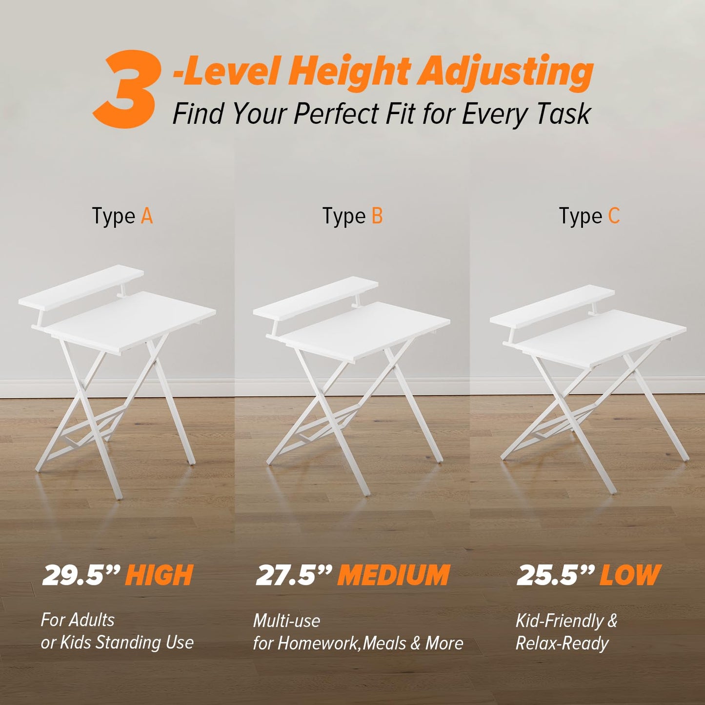 WOHOMO Folding Table with Monitor Stand, Foldable Computer Desk, White