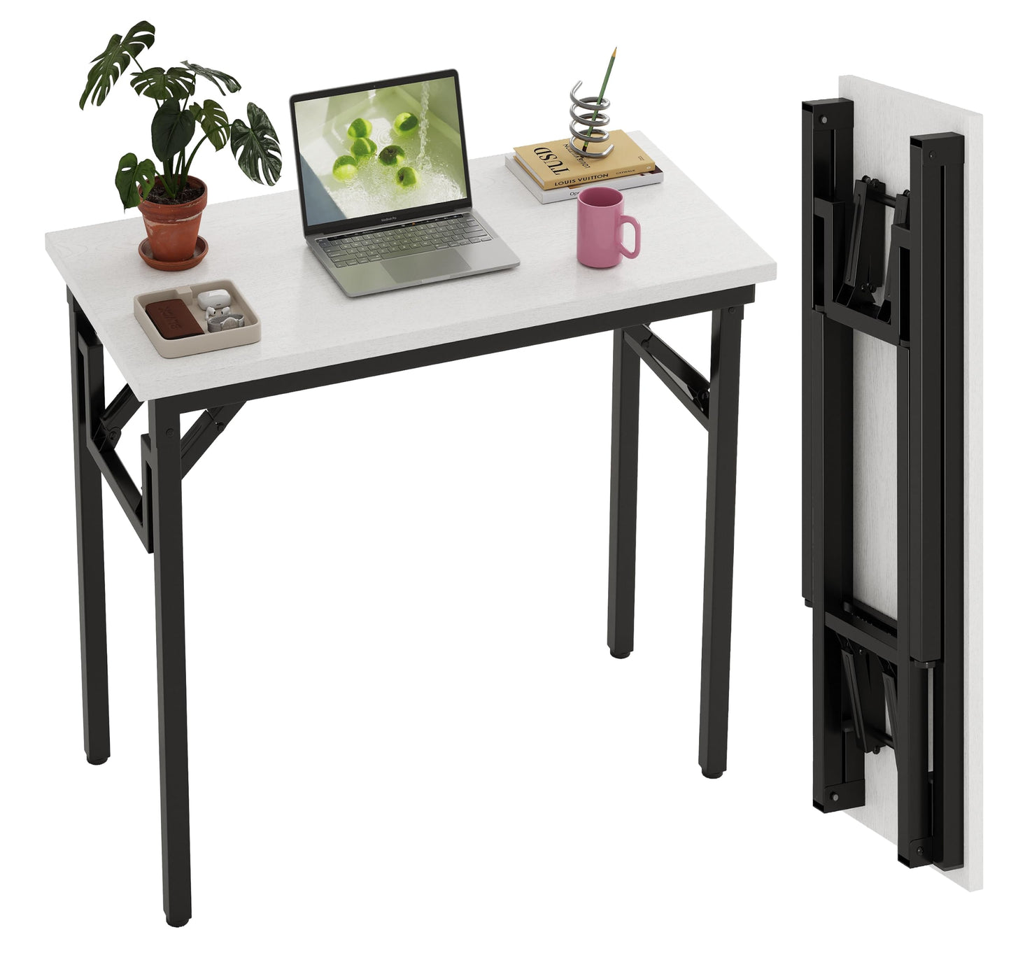 Xyphren Small Folding Desk, No Assembly- 80x40cm Folding Computer Desk, Perfect Office Desk for Small Spaces in Bedroom,Outside