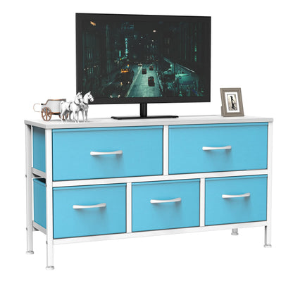 Feonase Bedroom Chest of Drawers, 5 Fabric Drawers Dresser with Metal Frame and MDF Top Board, Modern Storage Unit for Bedroom Living room, Entryway