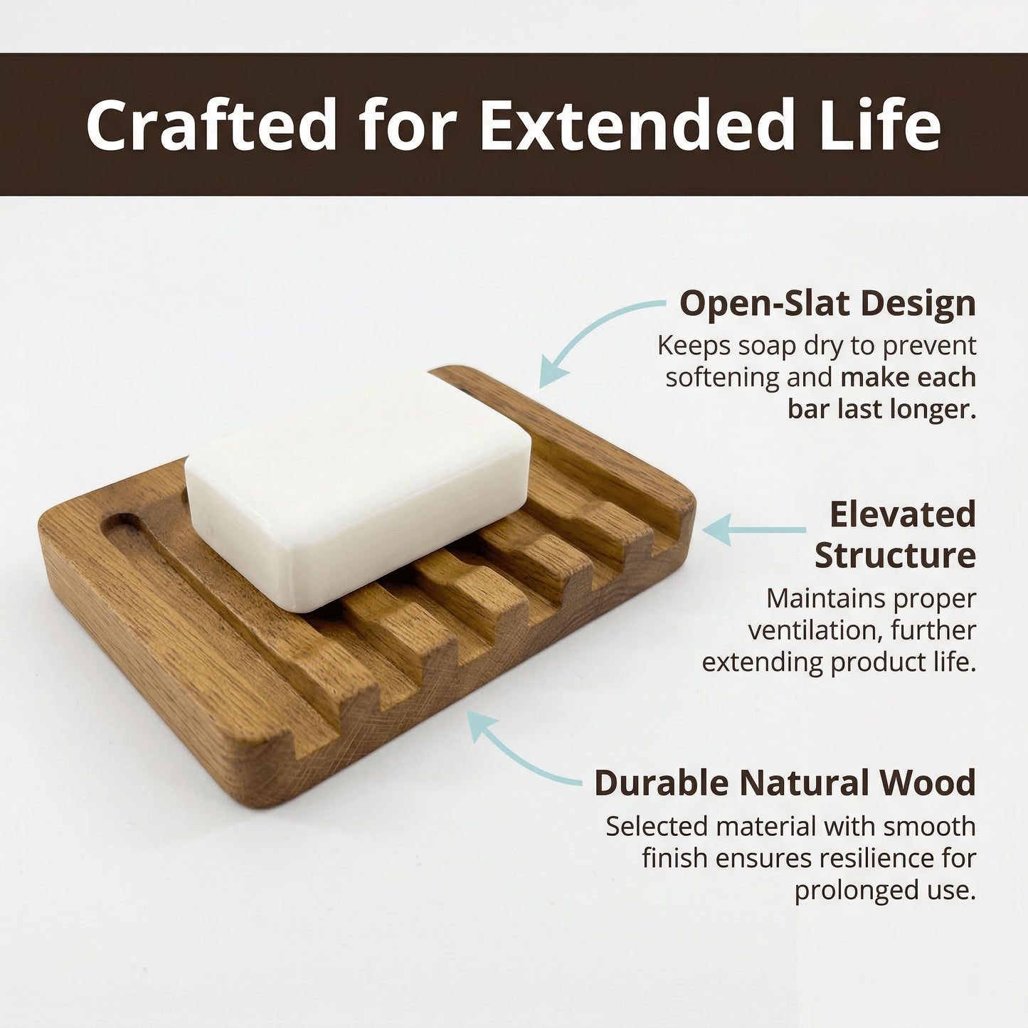 Teak soap dish, self-draining, non-slip soap holder, suitable for bathroom use, compact shower soap dish with soap box, wooden soap holder.