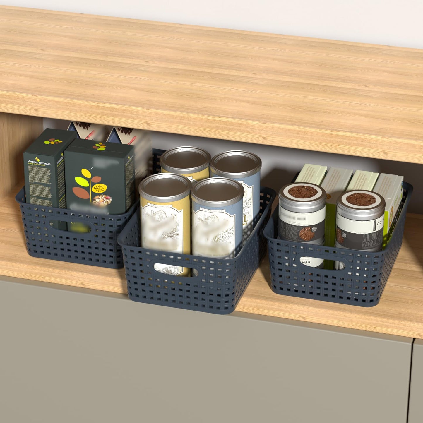 Udotry 6 Pack Plastic Weave Storage Basket Small Rattan Organizer Box Blue