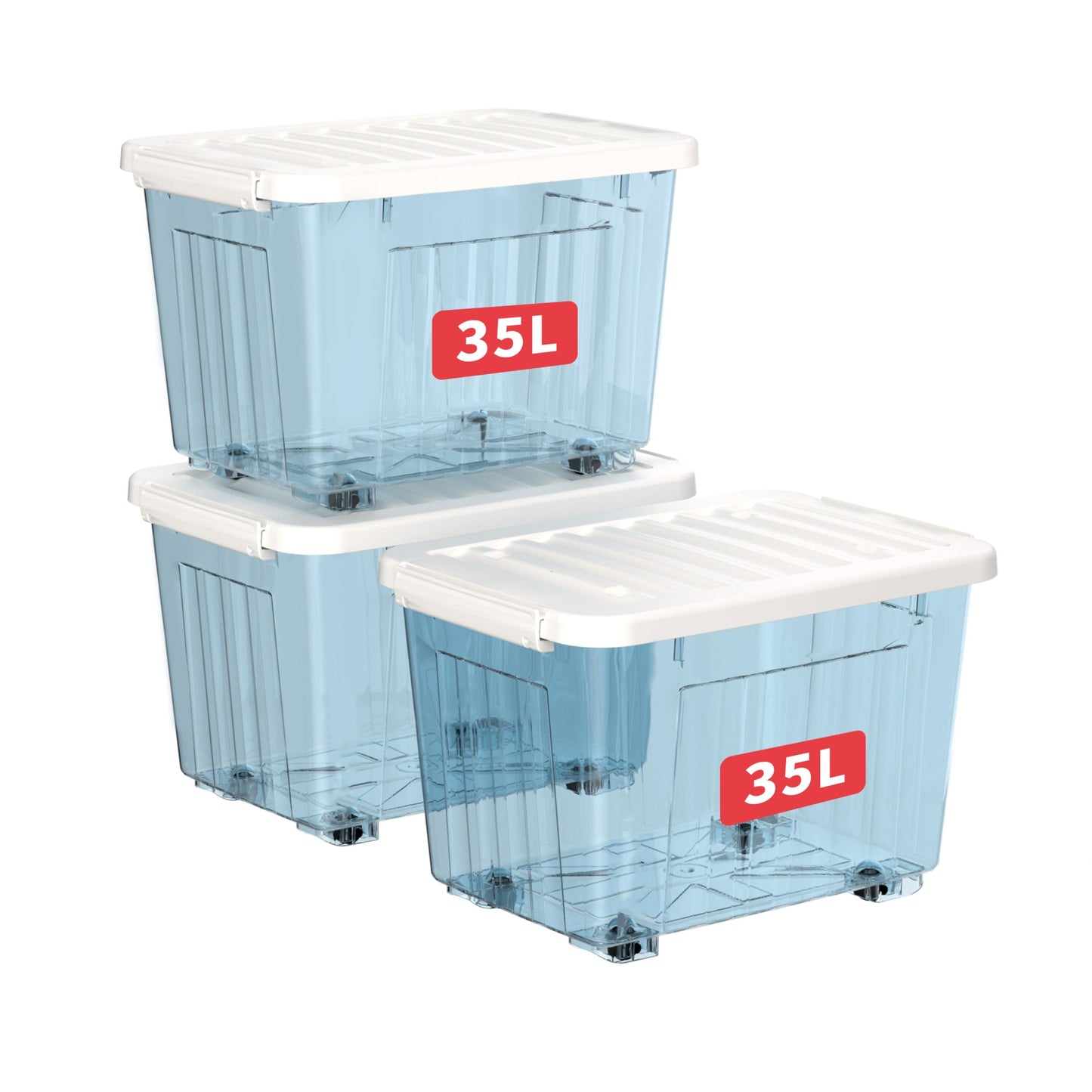 Cetomo 35L*3 Plastic Storage Boxes with Wheels, Lidded Storage Box with Secure Side Latches, PP Nestable and Stackable Clear Organizer for Home