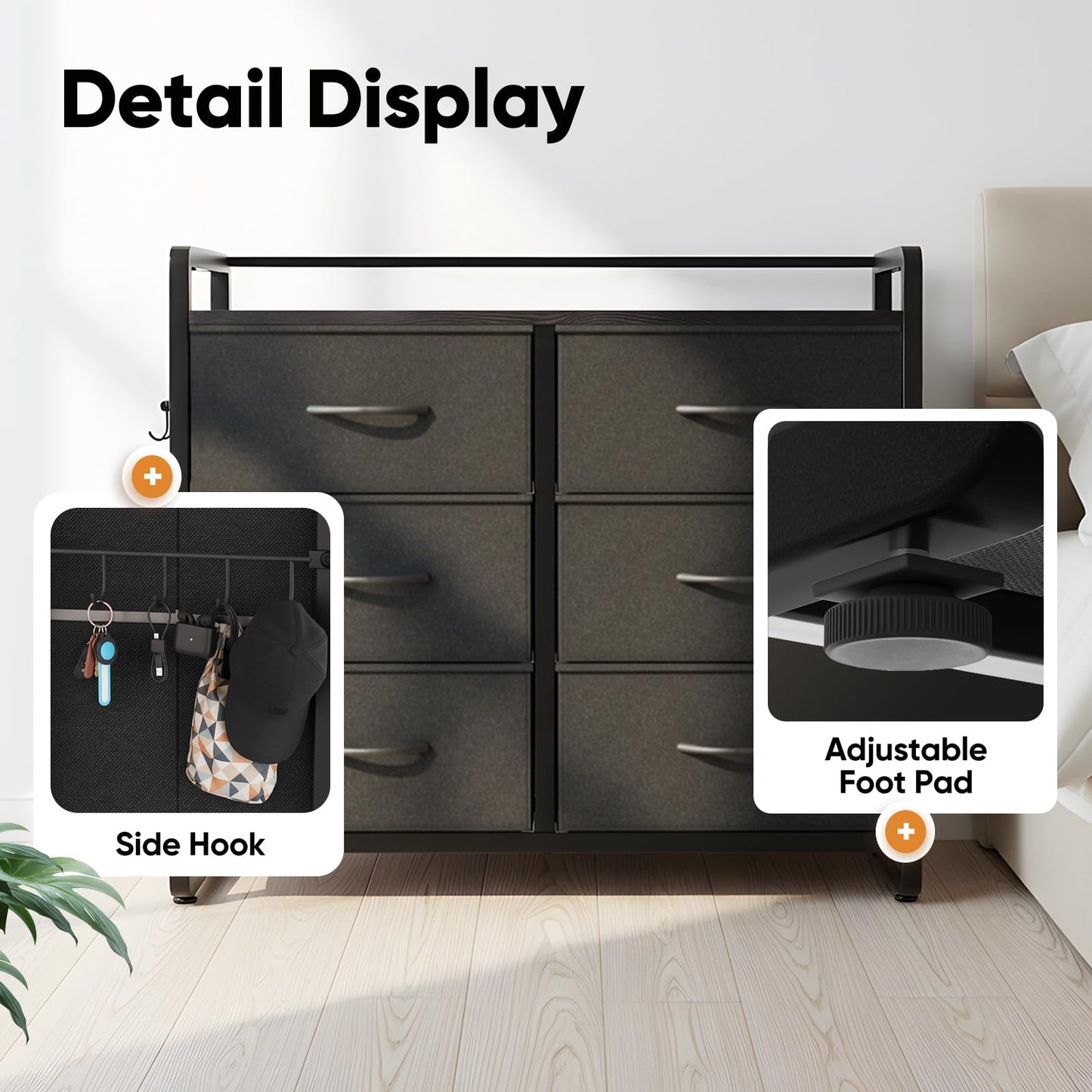 MAXLEAD Chest of Drawer with 6 Drawers, Large Capacity Storage Organiser Unit, Fabric Dresser for Bedroom, Living Room, Hallway - Black