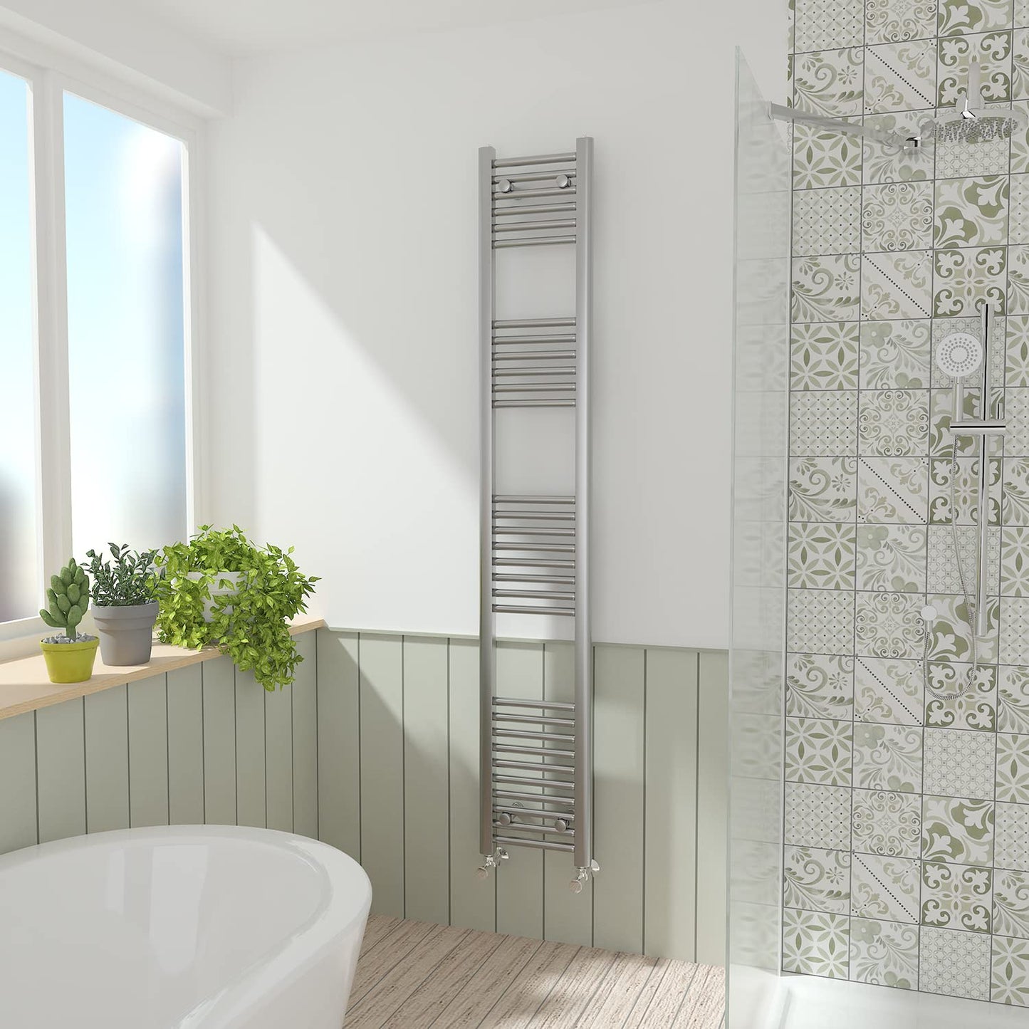 NRG Chrome Straight Central Heating Towel Rail, Heated Radiator 1800×300mm