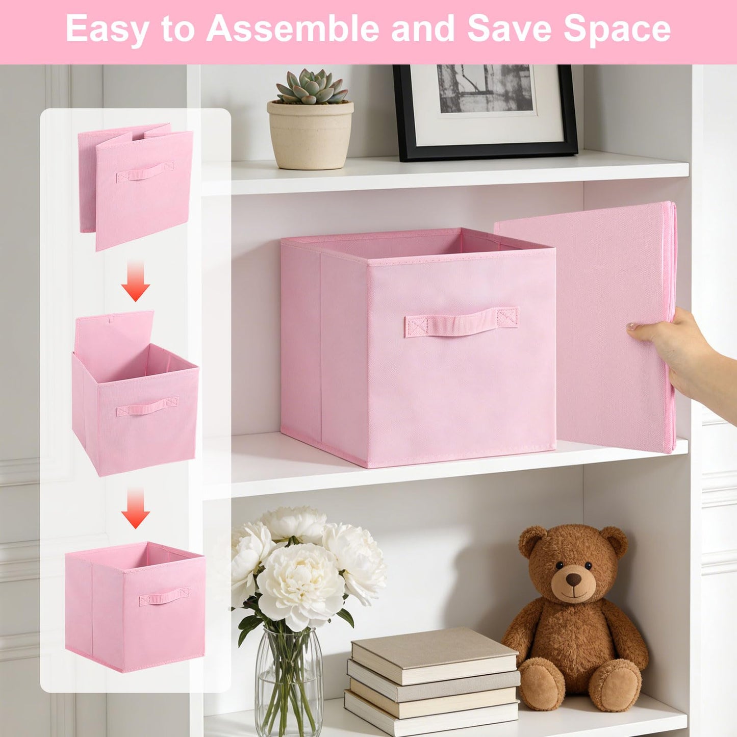 GFUEIGJ Cube Storage Boxes Foldable Storage Cubes Cube Storage Box with Handles Square Storage Boxes for Home Office Kids Room Closet Shelves