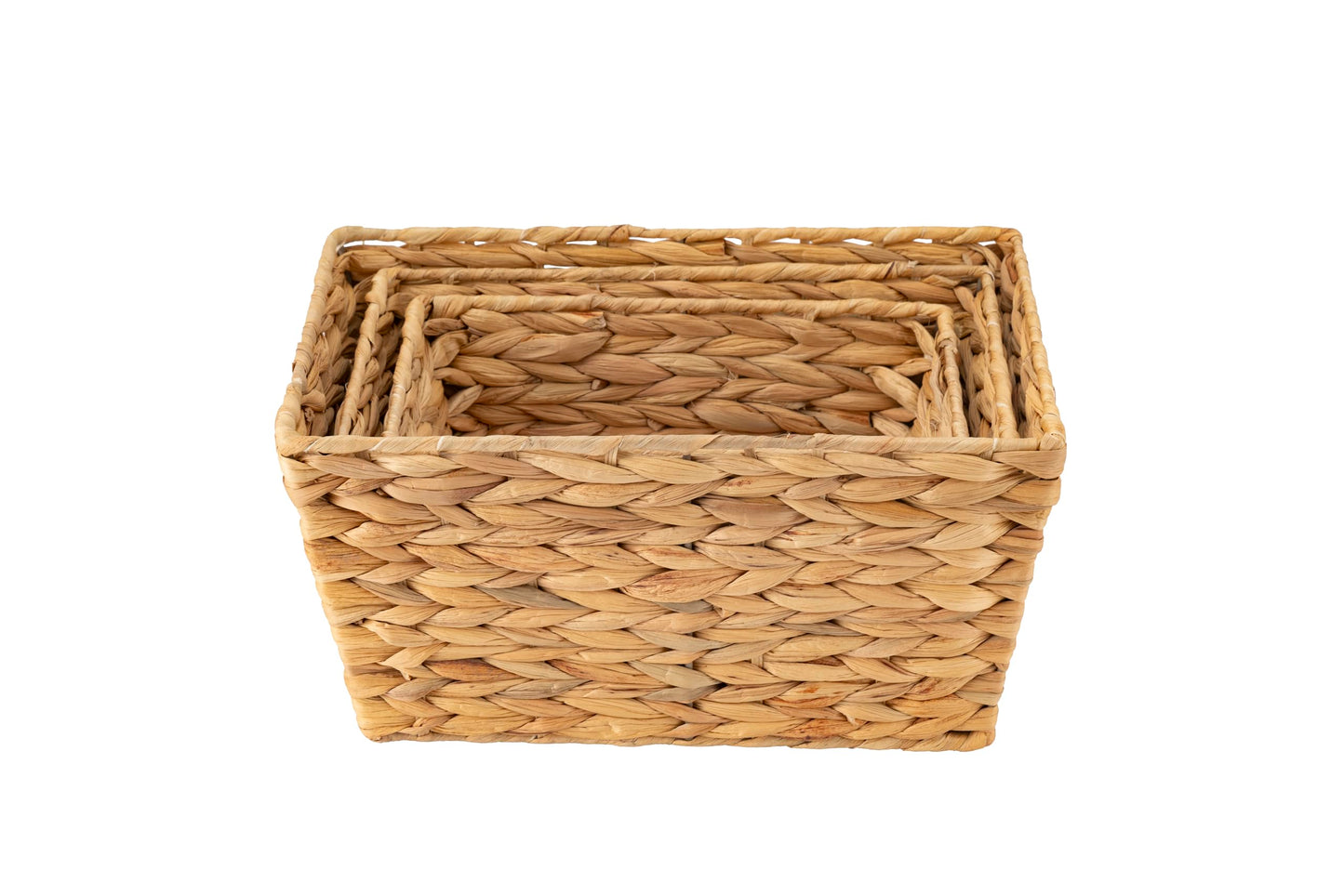 ECHTWERK Set of 3 Water Hyacinth Storage Baskets, Rectangular, Natural, Woven Baskets in S/M/L, Stackable for Bathroom, Office & Living Room