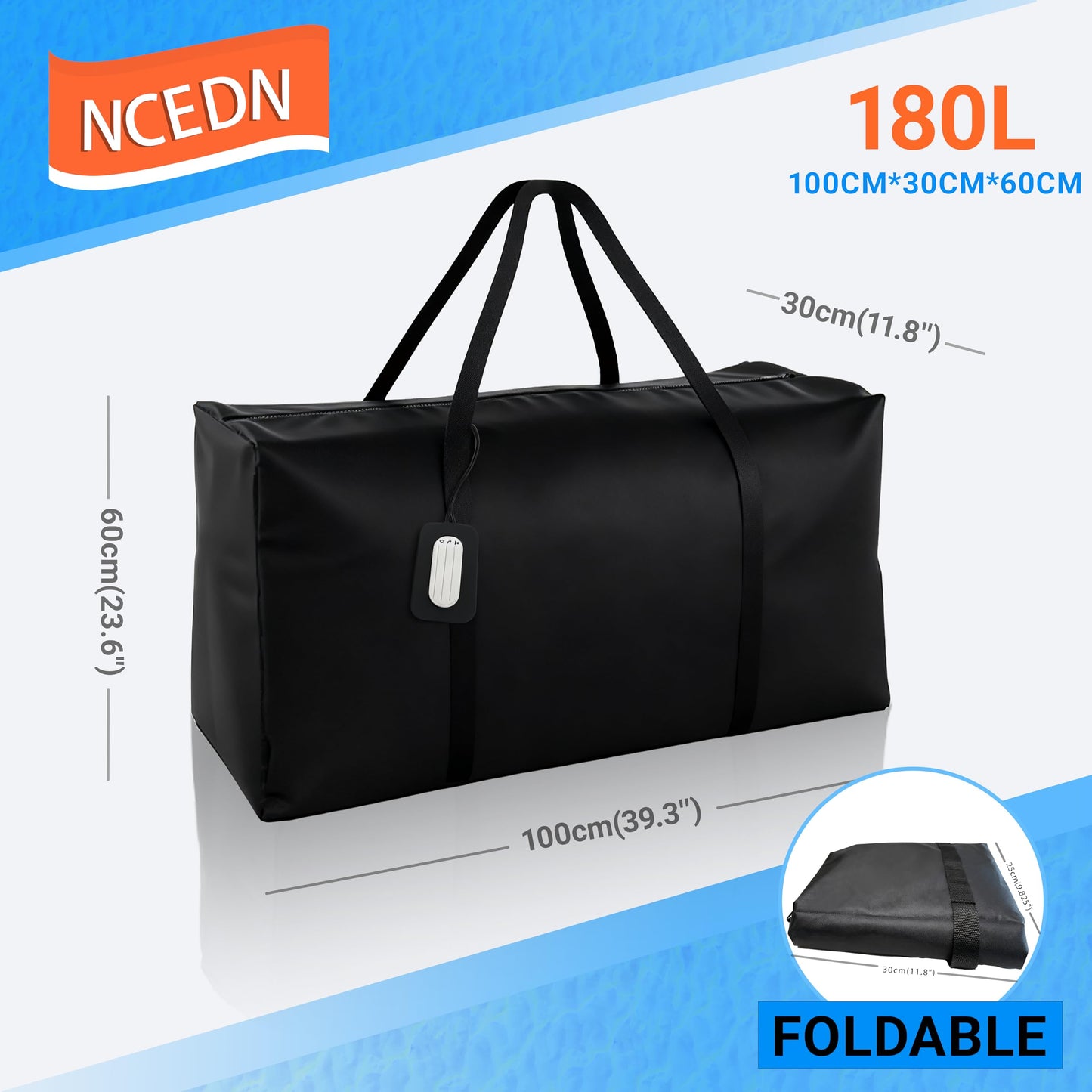 NCEDN 180L Extra Large Waterproof Storage Bag - Upgraded 600D PU Fabric, Dual Zippers, Includes Luggage Tag, Ideal for Moving House