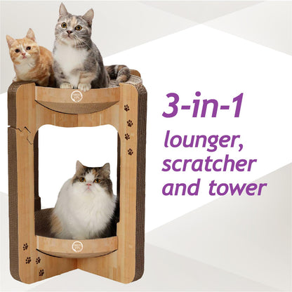 Necoichi Cozy Cat Scratcher Bowl, 100% Recycled Paper, Chemical-Free Materials, No.1 sellr in Japan! (Tower (Oak), XL)