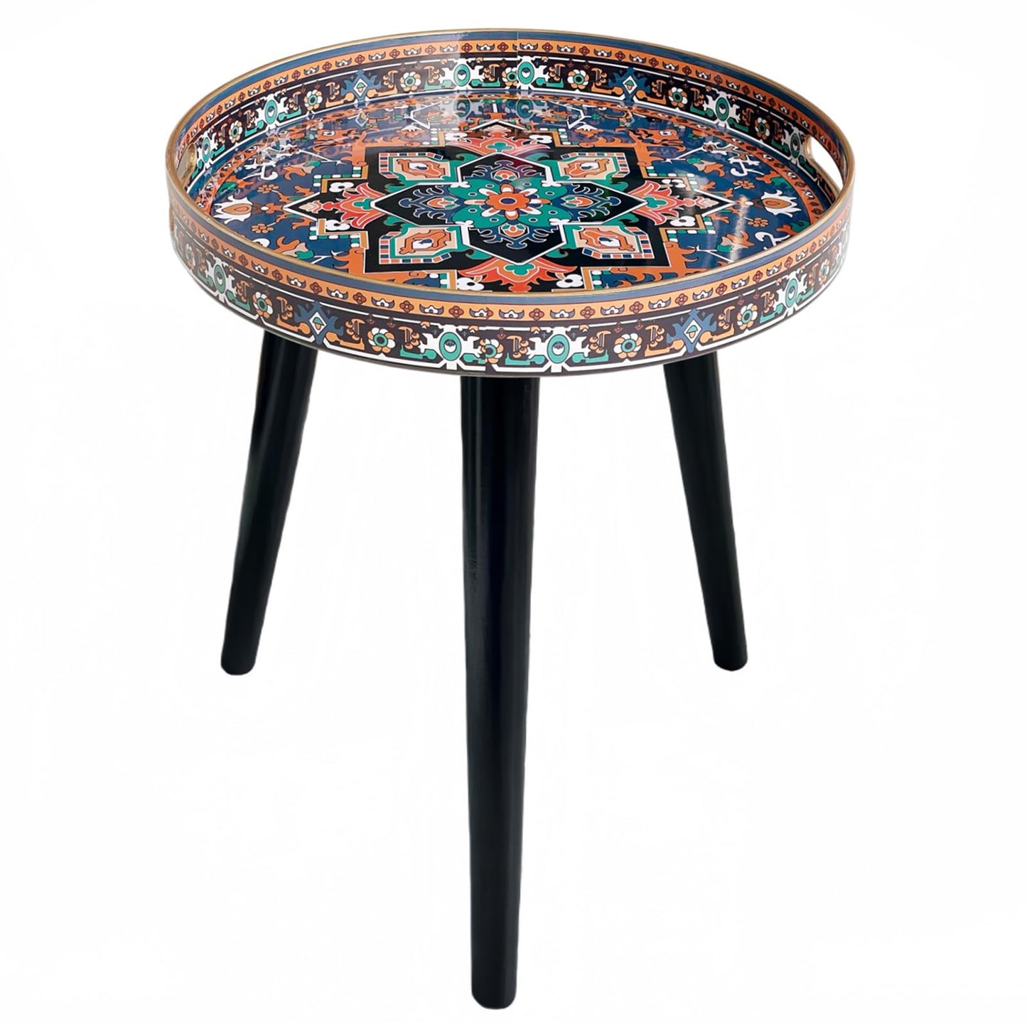 Simmer Stone Round Indoor Side Tables with Detachable Wooden 3 Legs, Versatile Tray Table, Perfect For Round Coffee Table Tea
