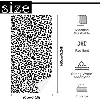 Large Quick Dry Microfibre Beach Bath Towel for Adult,Black White Leopard Print Sand Free Beach Towel with Bag,Lightweight Gym Yoga Sports