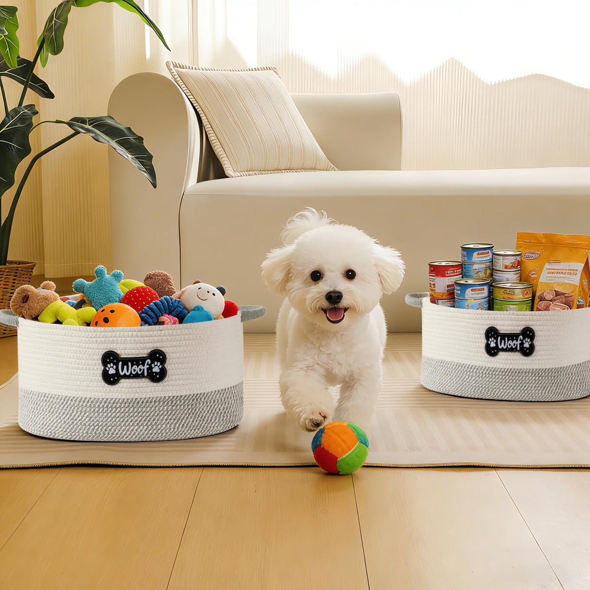 Tidelit Large Dog Toy Basket Box Bin, Woven Storage Baskets for Dog Cat, Cotton Rope Toys Storage Basket for Dogs Cats Bed Toys Accessories Organizer
