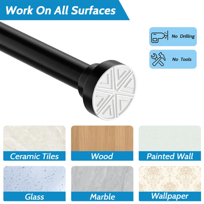 Tension Rod Curtain Poles No Drilling Shower Curtain Rail Extendable Stainless Steel Shower Curtain Pole No Drill Curtain Pole for Bathroom, Window
