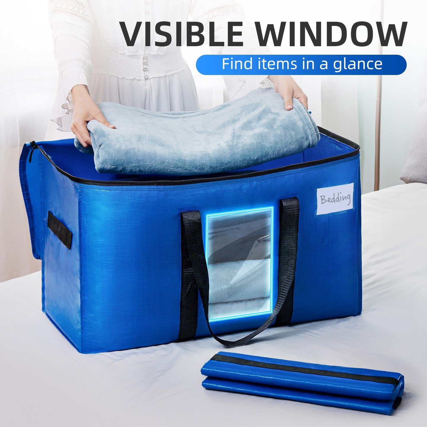 TAILI Extra Large Moving Bags Heavy Duty 2 Pack Blue, Clear Window