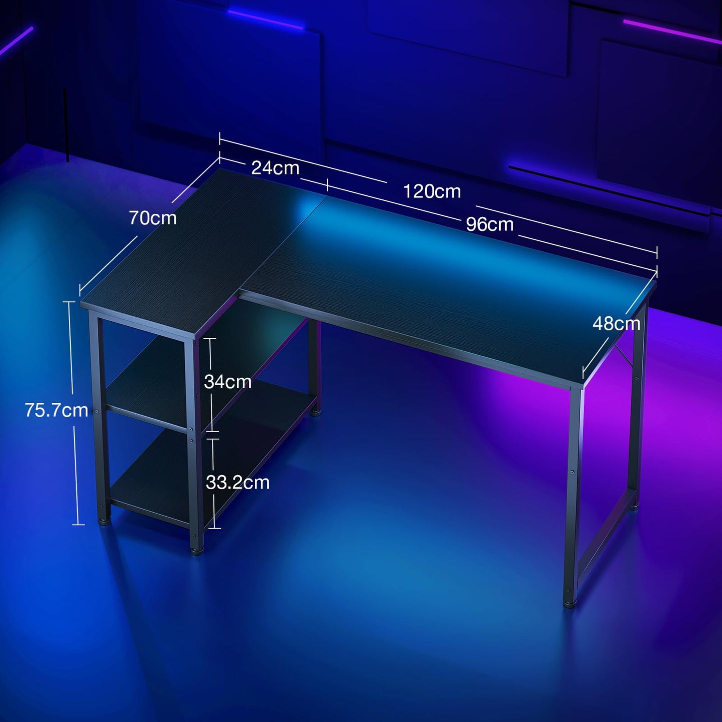 Coleshome L Shaped Gaming Desk for Small Space, 120x70 cm Black