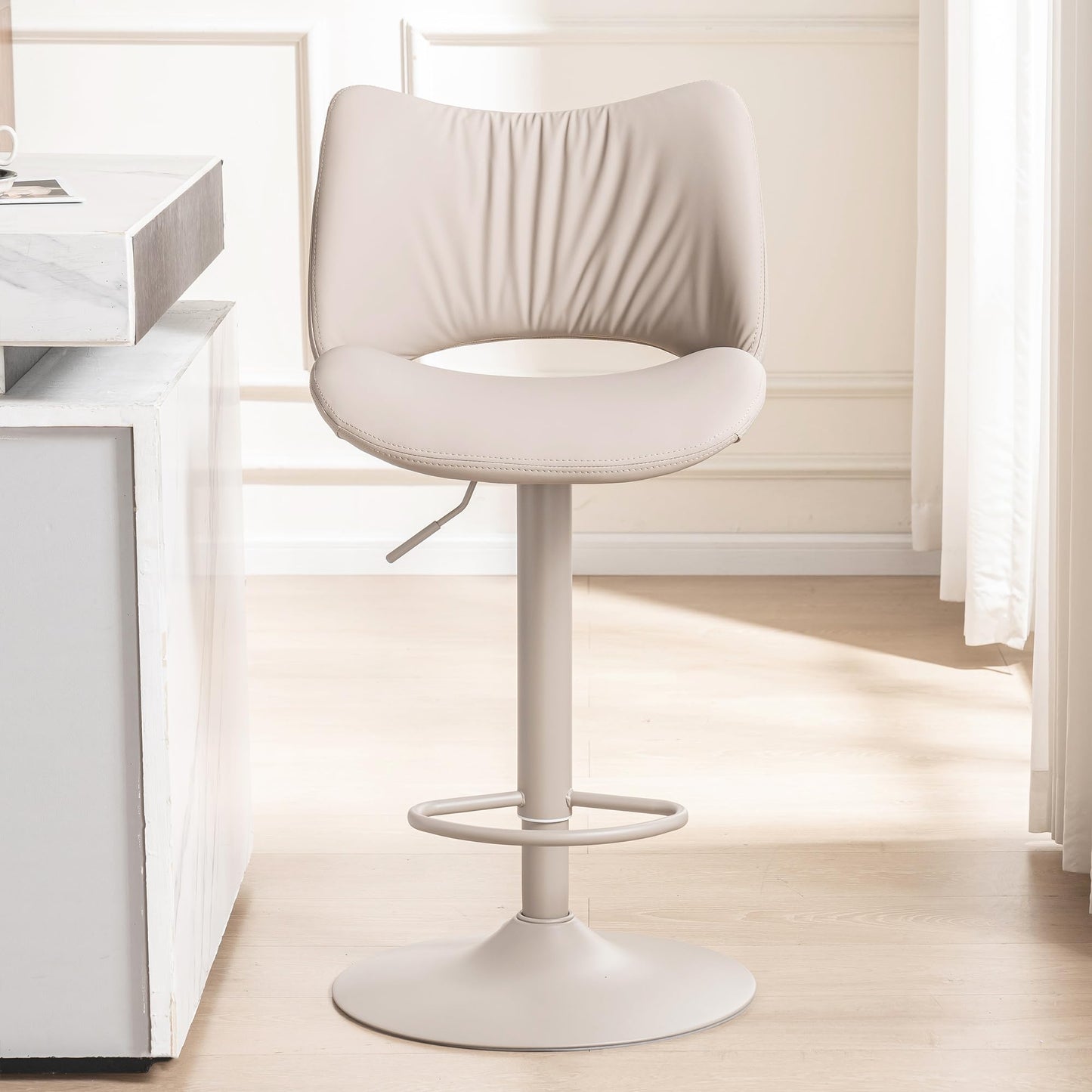 YOUNUOKE Single Bar Stool, Swivel Counter Height Barstool, Khaki