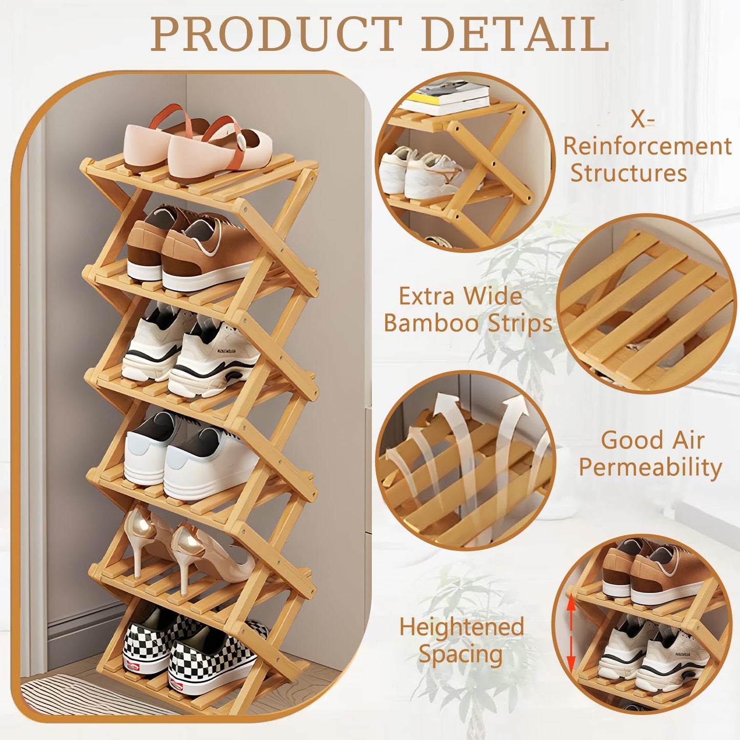 SHEBUYLLI Vertical Foldable Shoe Rack Small, Wooden Shoe Storage Cabinet