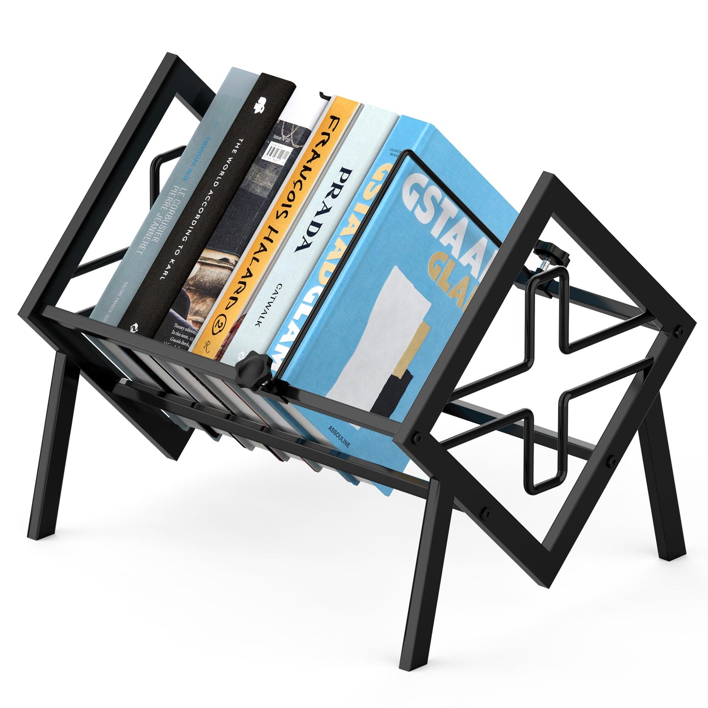 Alyoen Desktop Bookshelf - Stable Iron Tabletop Bookshelf Storage Rack with Adjustable Fixtures, Desk Shelf for Top of Desk in Living Room, Office