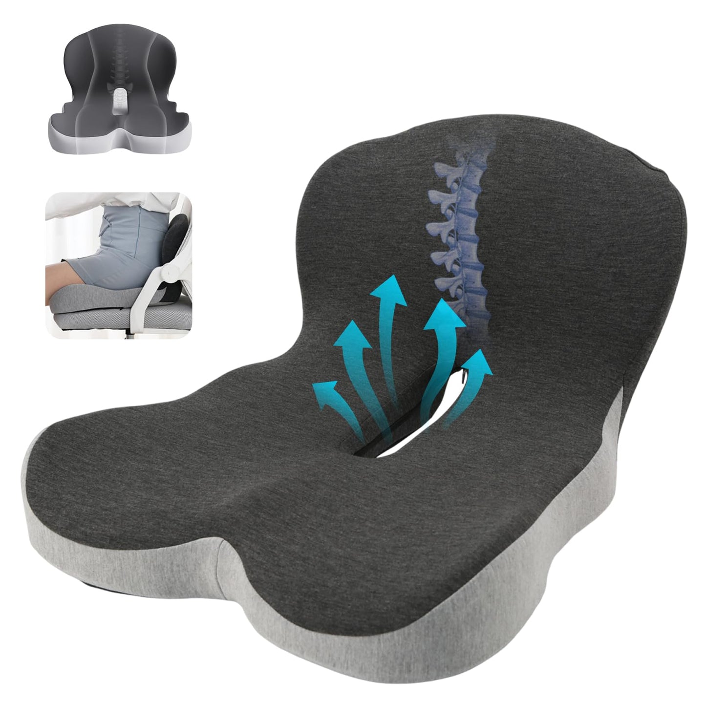 Orthopedic Seat Cushion with Lumbar Support, Memory Foam Coccyx Cushion