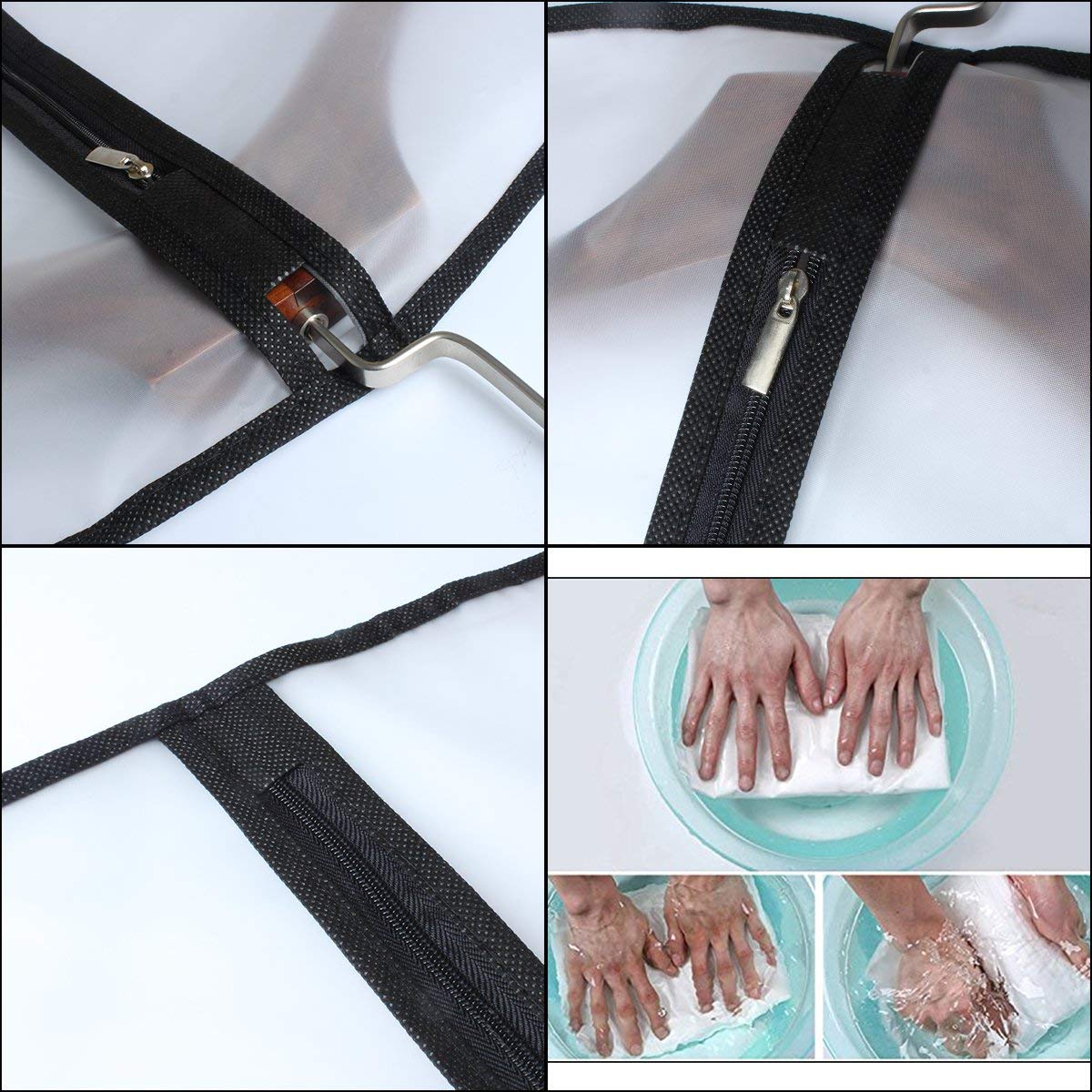 Moth Proof Garment Bags 60 x 120cm24'' x 48'' Black Side Breathable Clear Garment Full Zipper Bags for The Winter Coats Jackets ClothesPack of 6