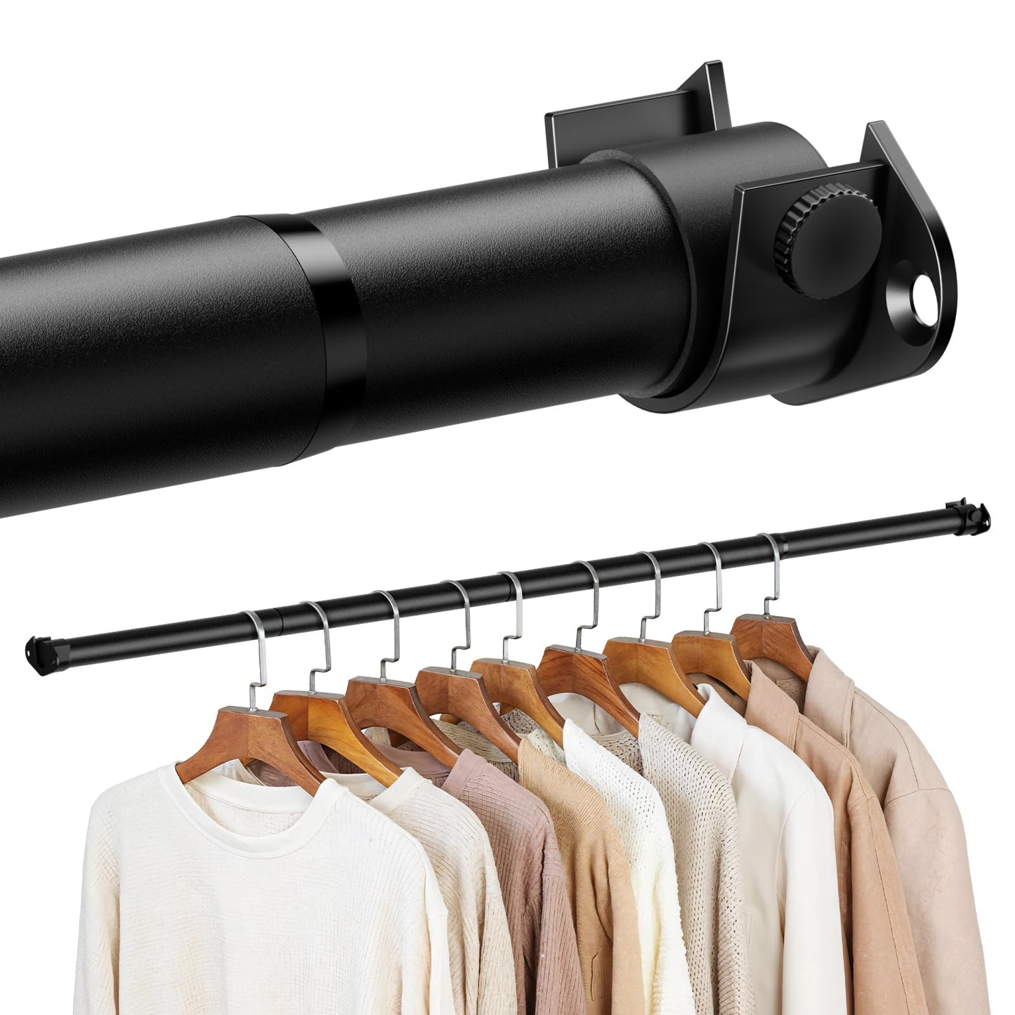 Zipglo Wardrobe Rod 40-220cm, Heavy Duty Wardrobe Rails and Fittings, Extendable Clothes Rail Pole Adjustable Hanging Rails for Wardrobe & Storage